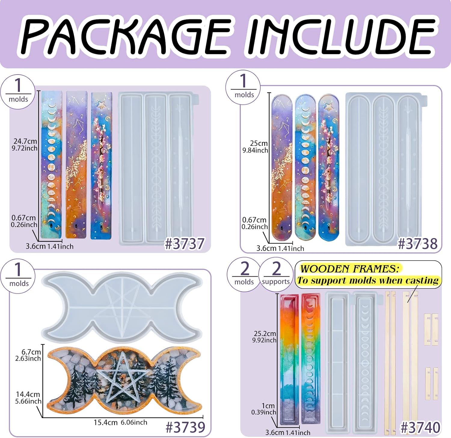 Moon Phase Incense Holder Epoxy Resin Molds Set 5-Count
