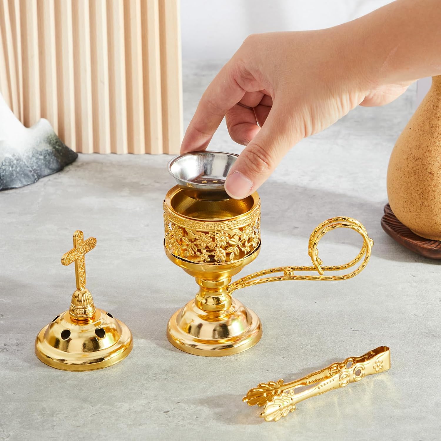 Zonon 2 Incense Burners with Tongs Gold