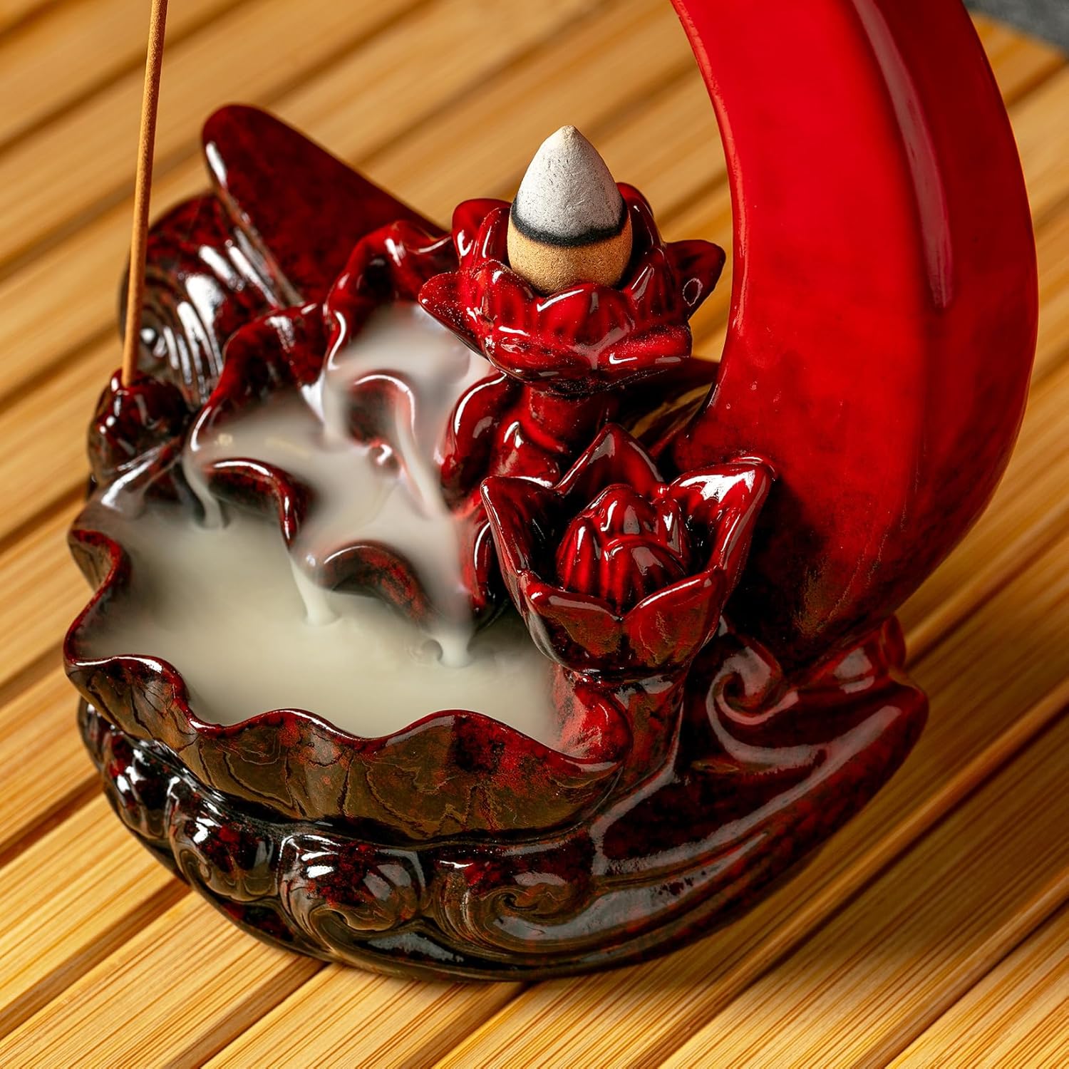Moon Incense Burner with 60 Cones and 30 Sticks Red