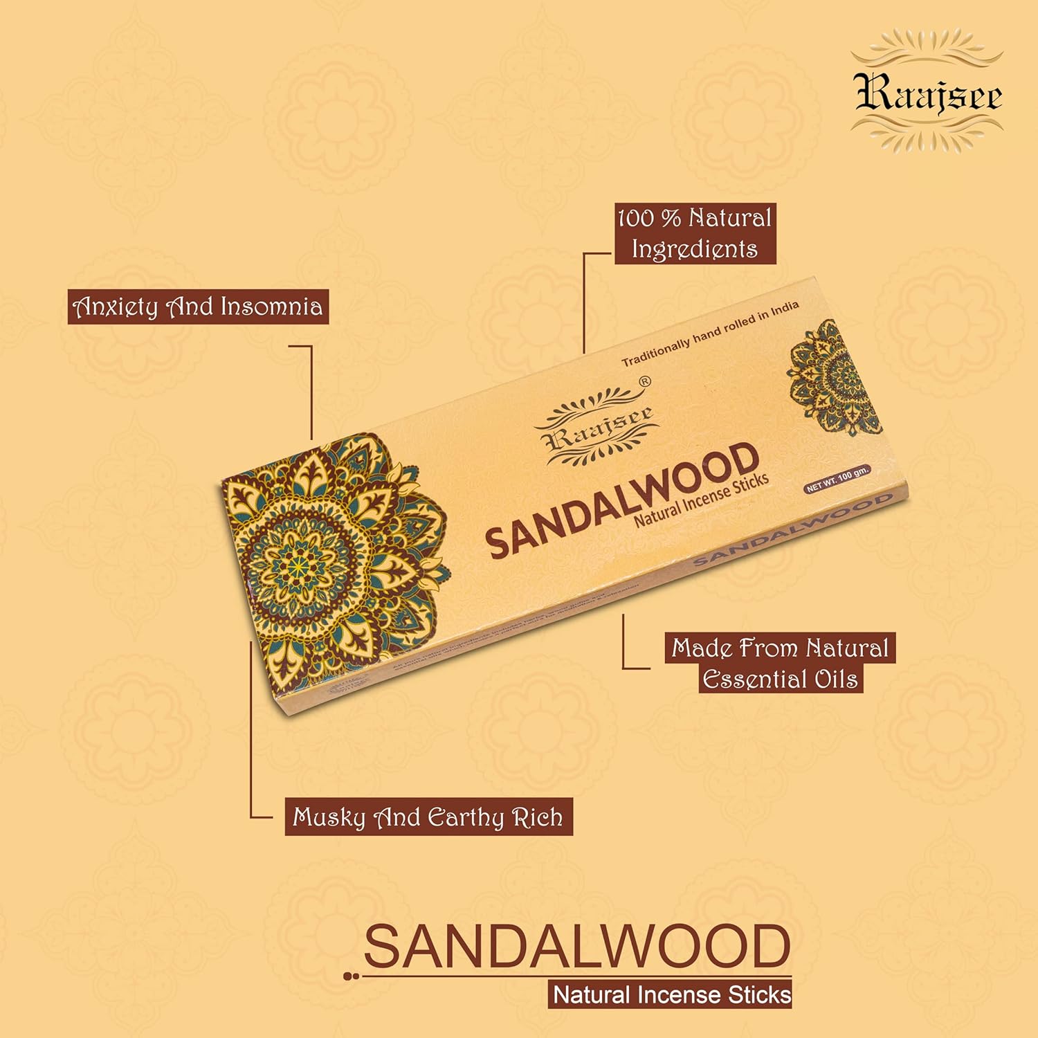 Raajsee Sandalwood Incense Sticks 100 Gm Pack