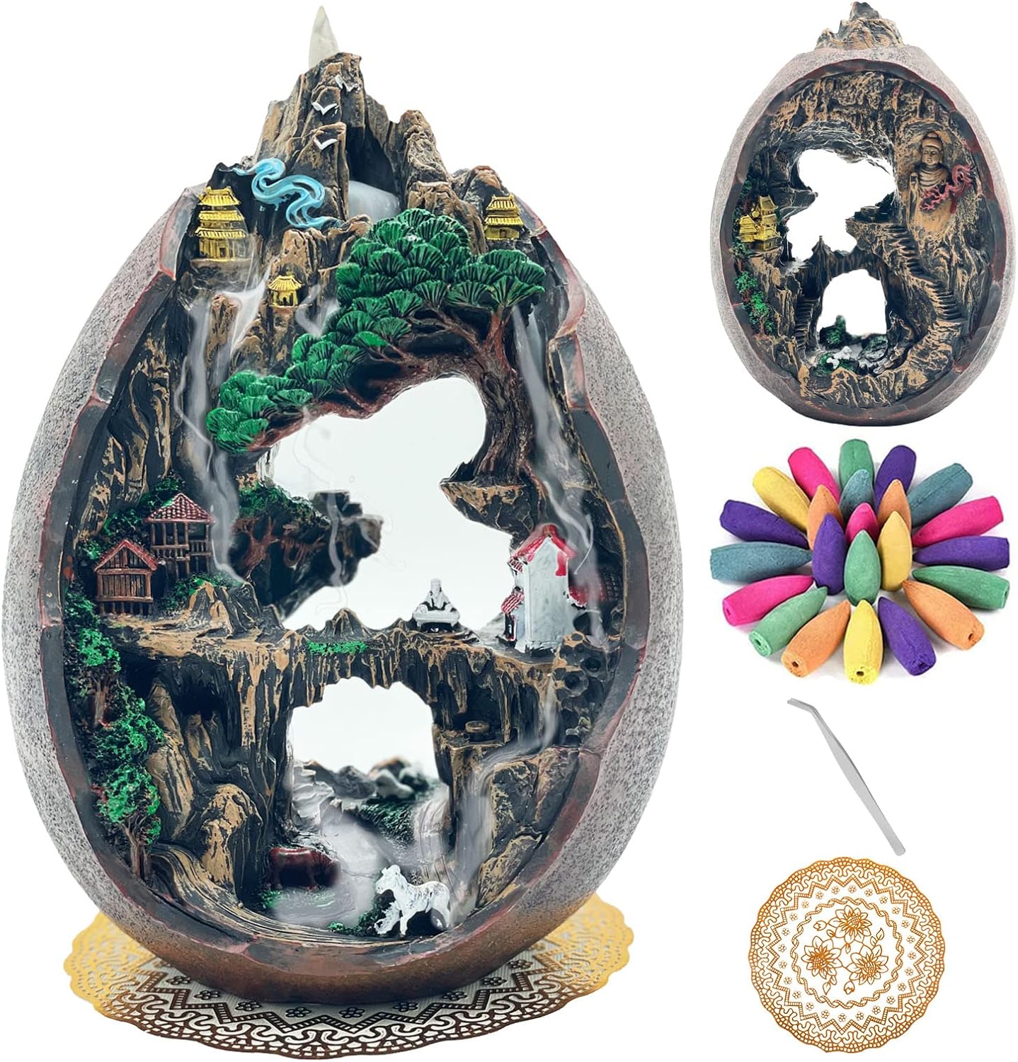Mountain Waterfall Incense Burner with 2 Sides