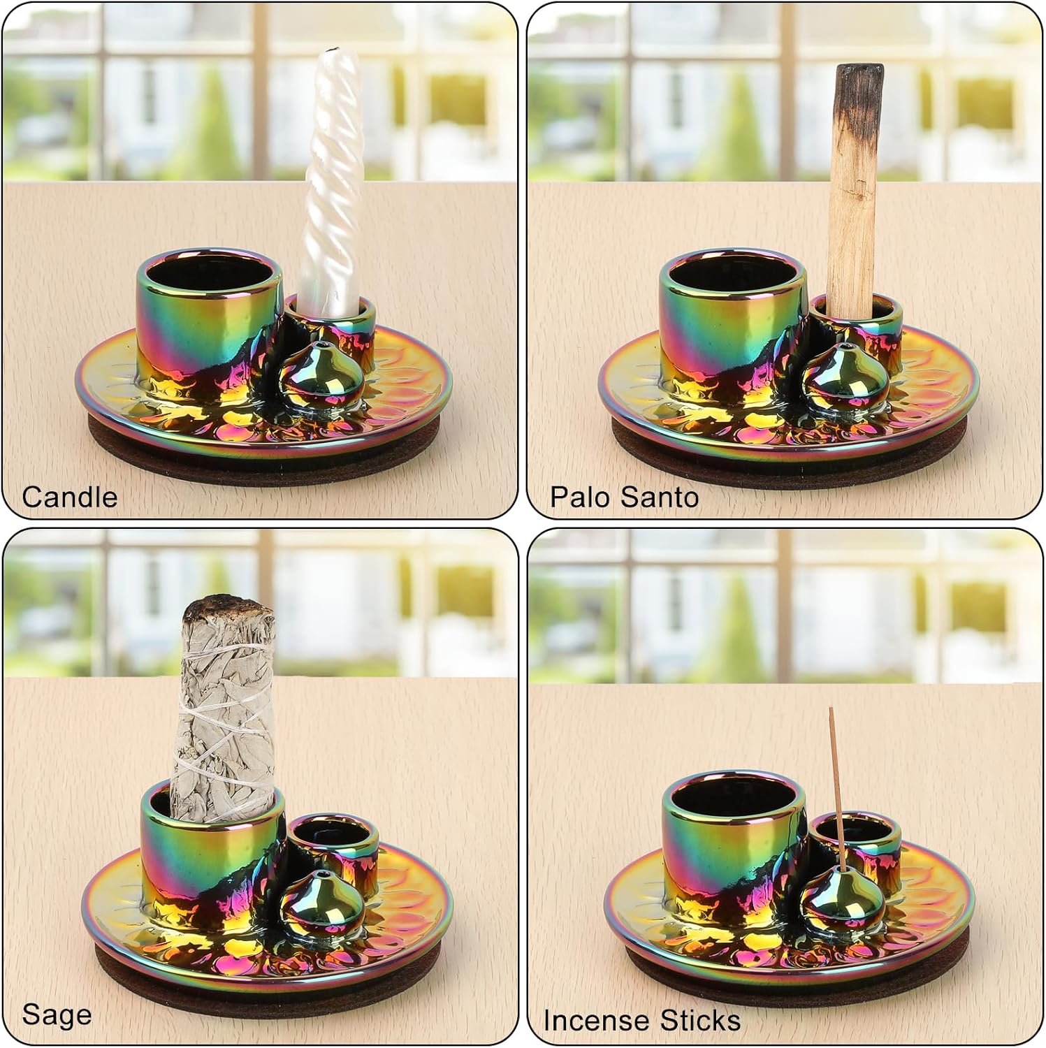 JUXYES 4 in 1 Ceramic Incense and Candle Holder