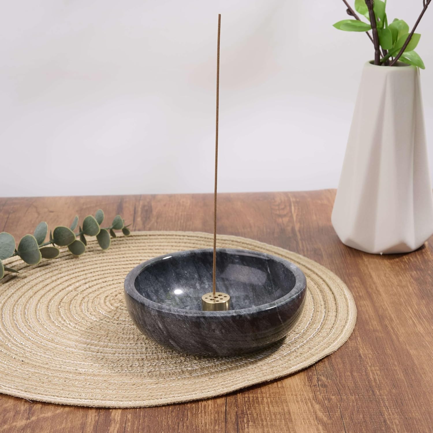 Marble Incense Holder with Brass Burner for Sticks and Cones