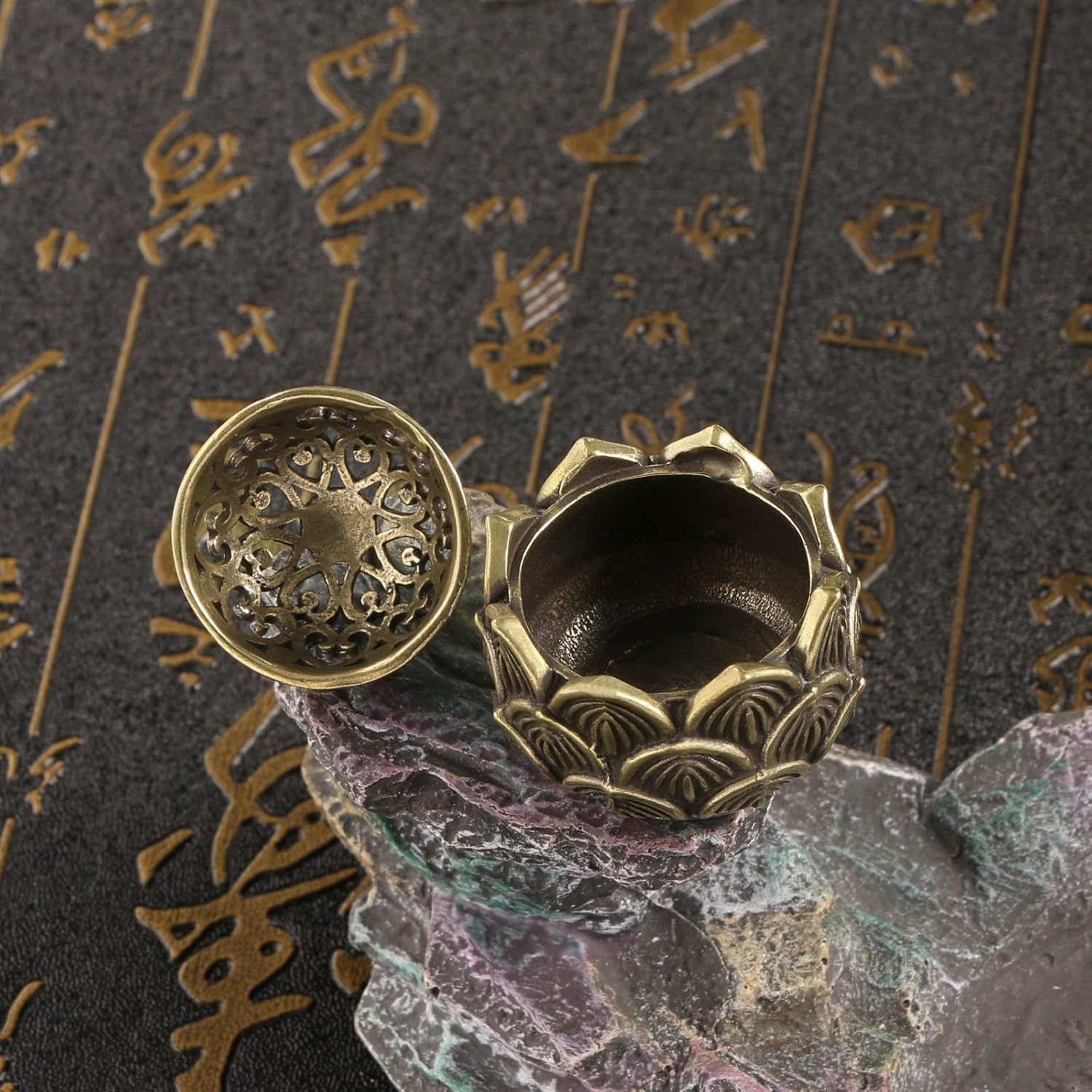 2Pcs Mini Brass Lotus Flower Incense Holder Decor