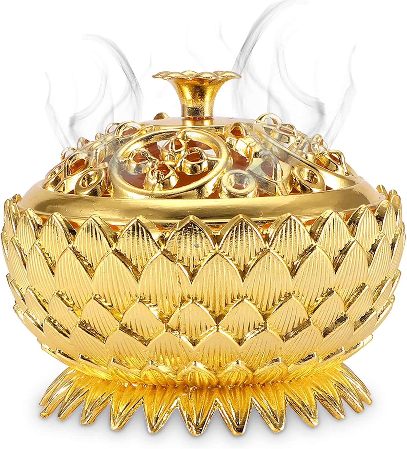Vintage Lotus Incense Holder Bowl - Gold Finish