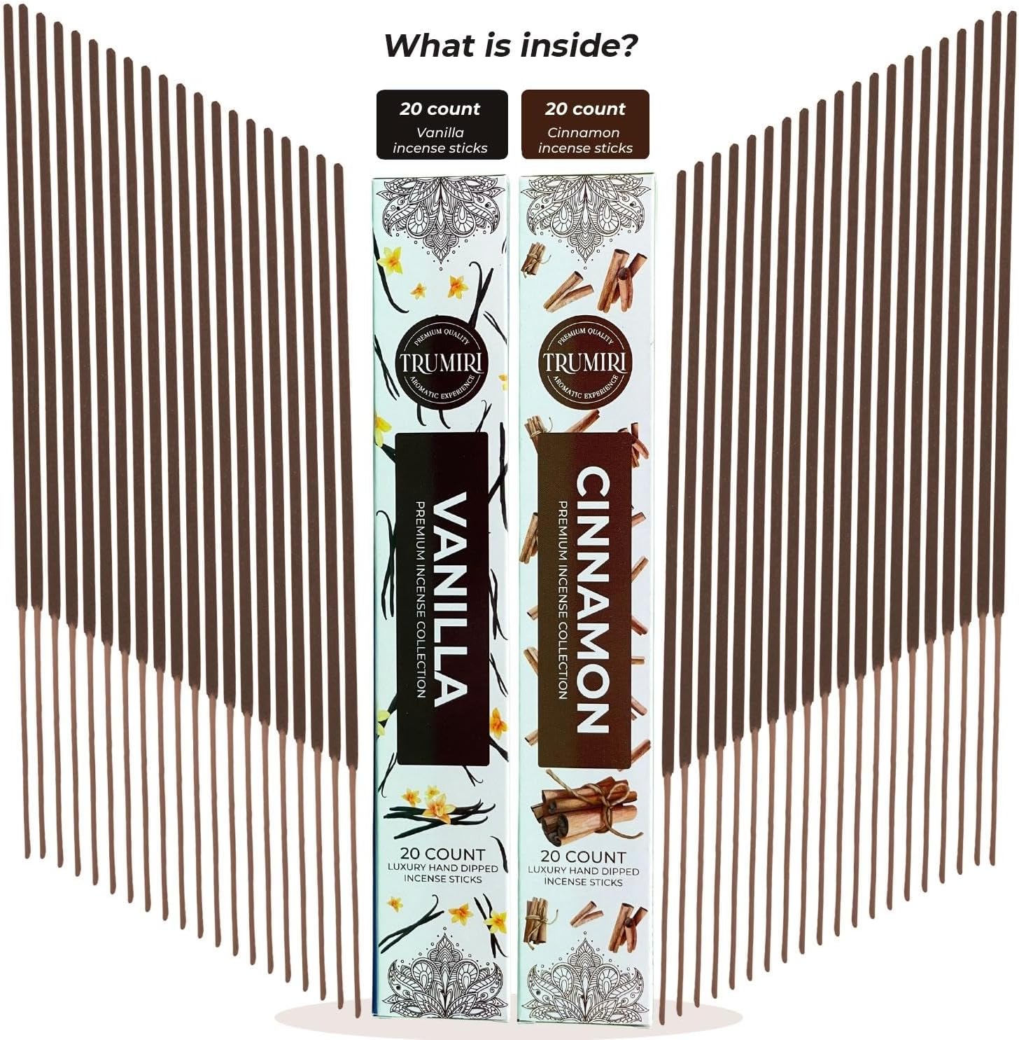 Trumiri Natural Incense Sticks - 40 Pack of Vanilla Cinnamon