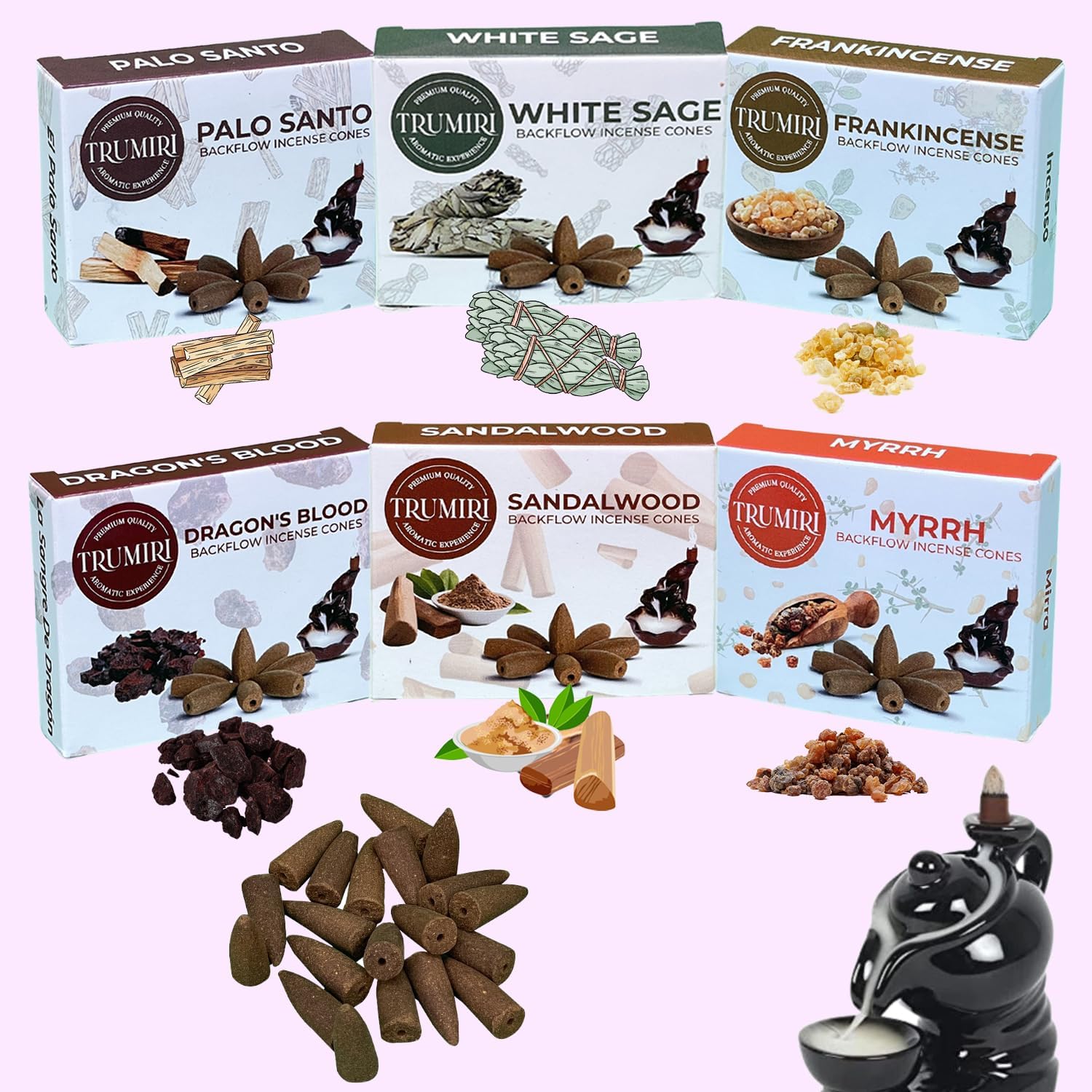 TRUMIRI Woody Backflow Incense Cones for Waterfall