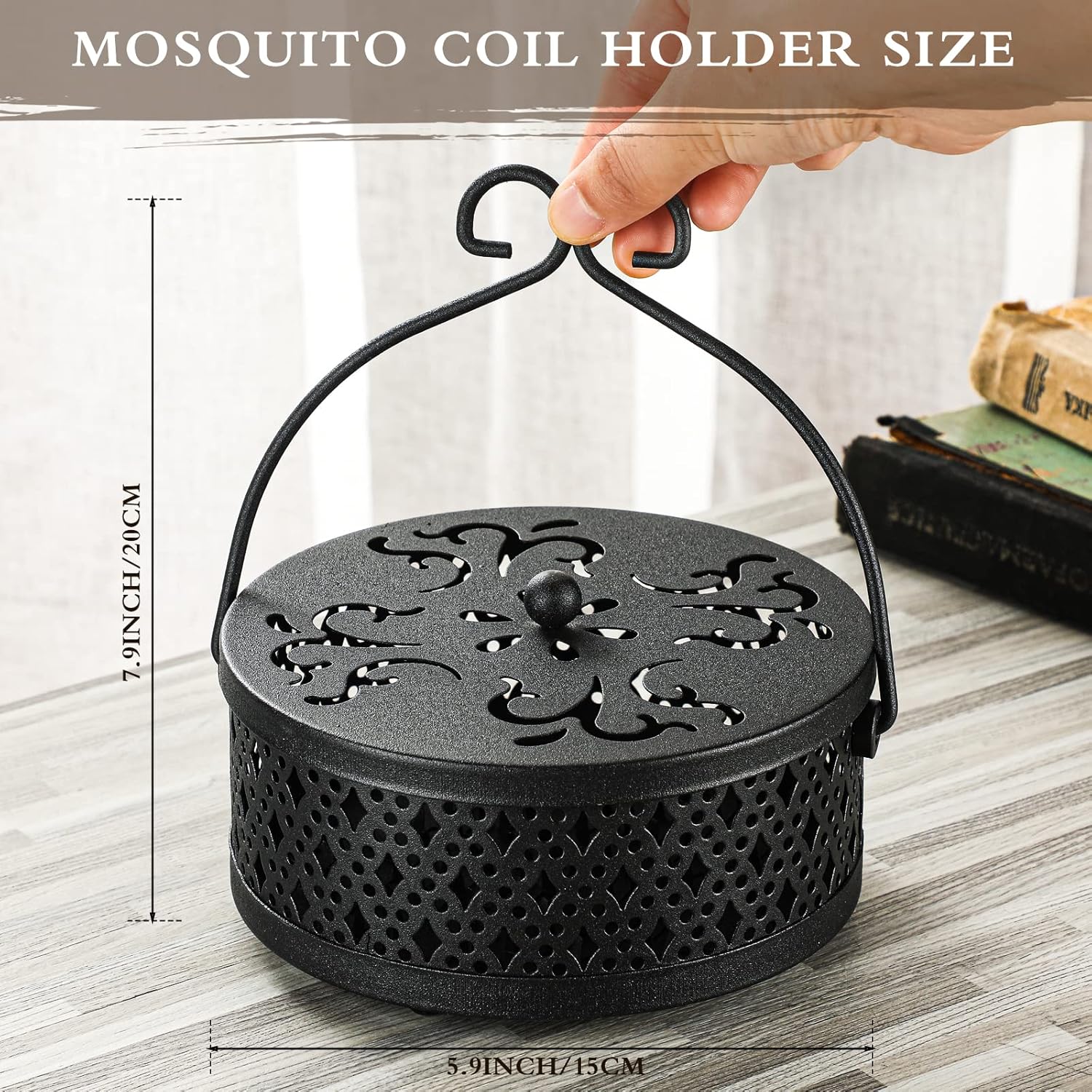 4 Piece Black Metal Incense Holder with Handle