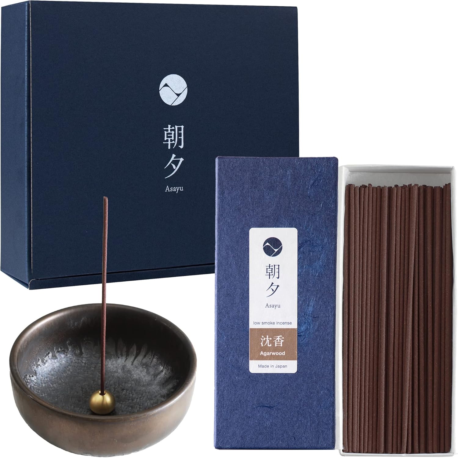 Asayu Japan Low Smoke Incense Set with Holder and Brass Stand