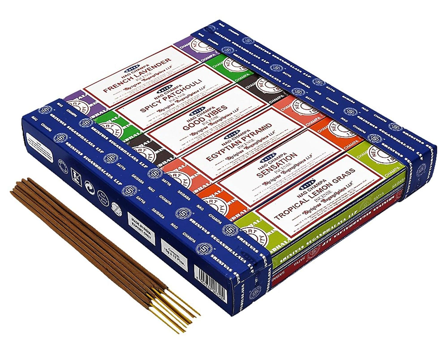 Satya 12 Pack Assorted Incense Sticks 15 Grams