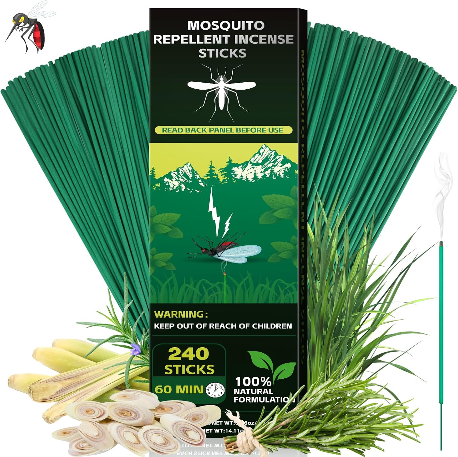 240 PCS Citronella Incense Sticks for Mosquito Repellent Indoor Outdoor