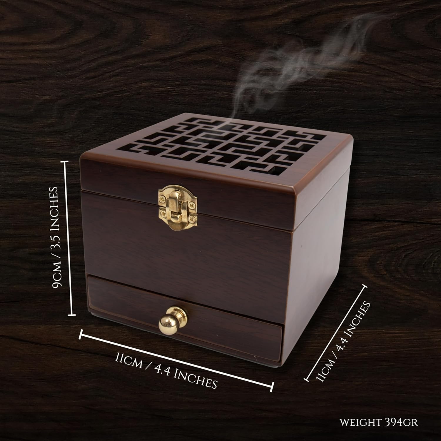 Nazareth Store Wood Incense Holder with Brass Inlays