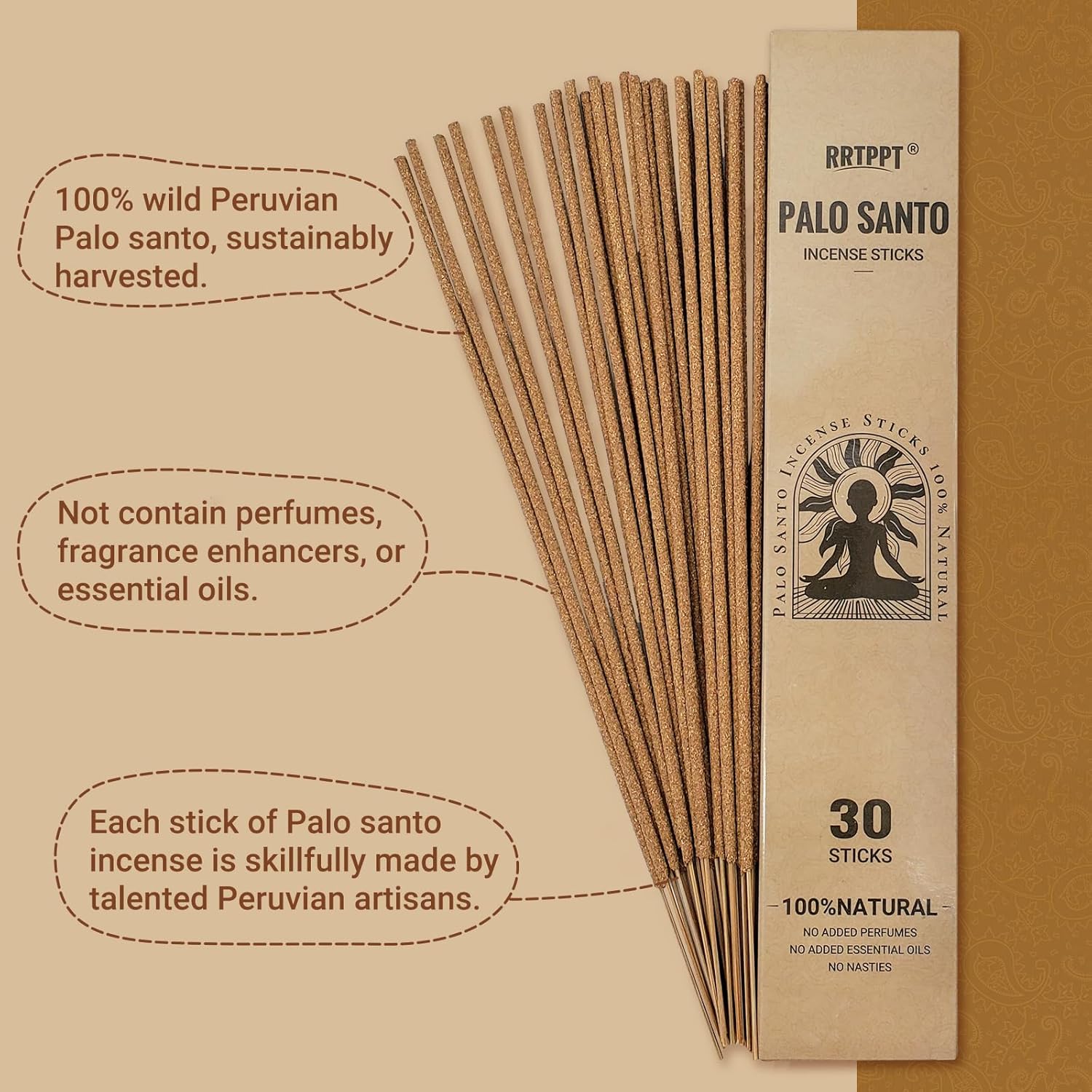 Palo Santo Incense Sticks 30 Count Natural Peruvian