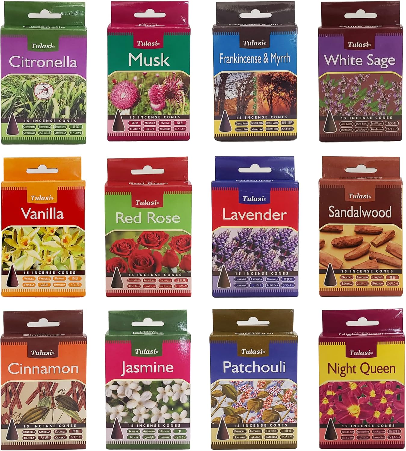 Tulasi Classic Incense Cones Set of 180 Calming Natural Fragrance