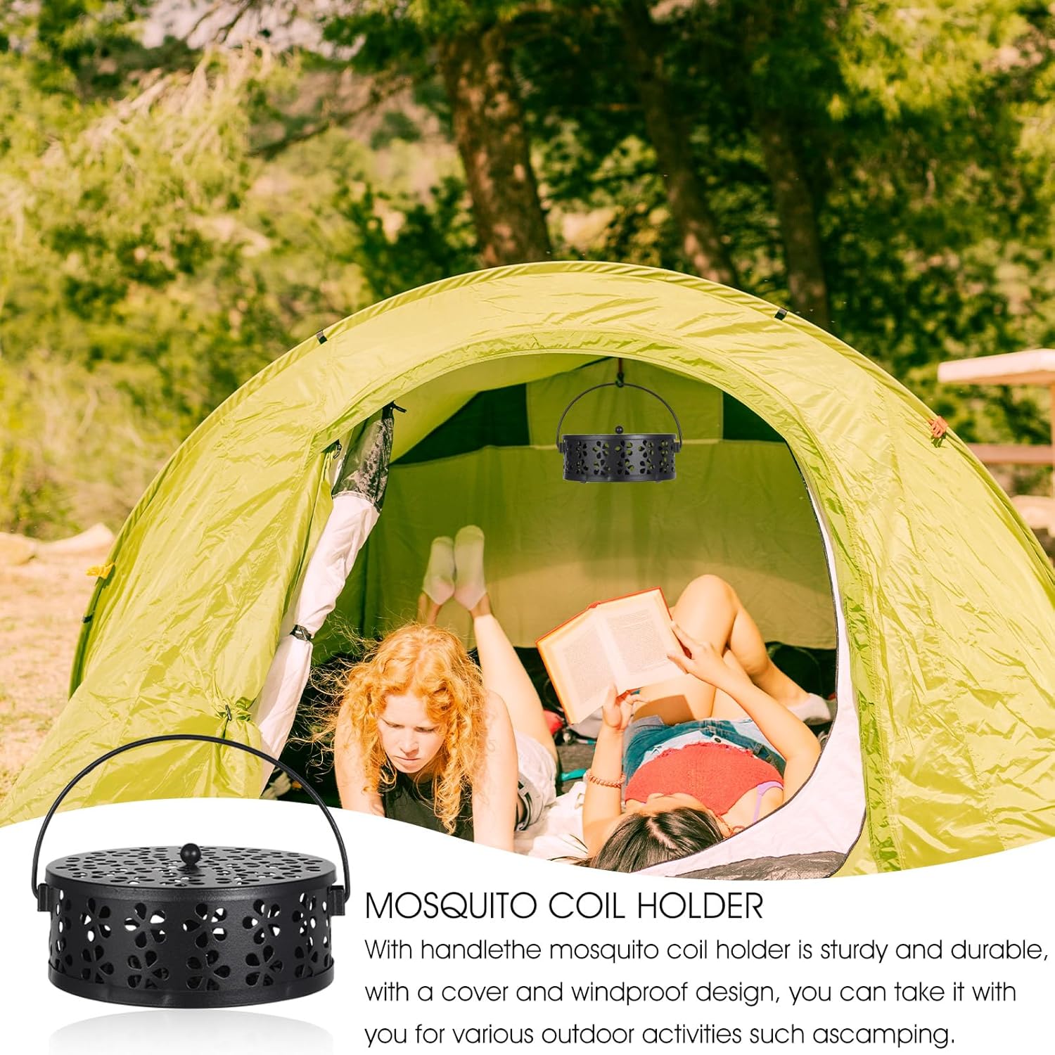 Tobeelec 4 Pcs Mosquito Coil Holder Outdoor Metal Incense Burner Holder with Handle Black Round Design