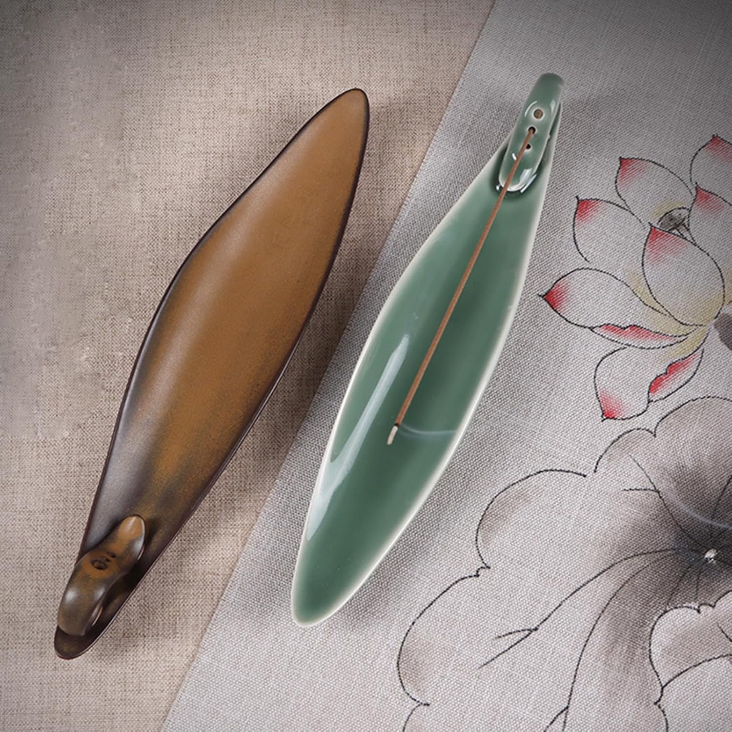 9 Length Incense Stick Holder with 3 Holes White Porcelain Ash Catcher for Spa and Meditation Room