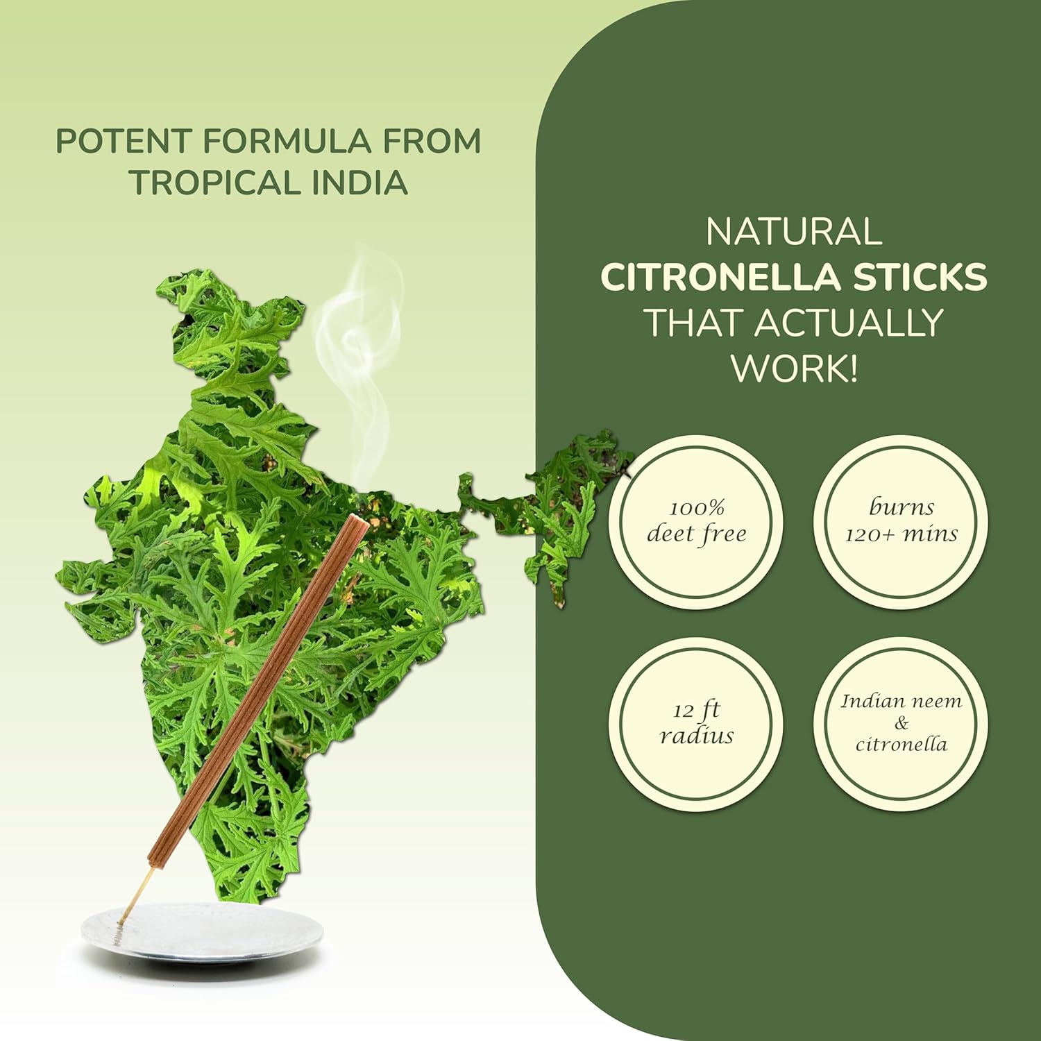 Calmveda Natural Citronella Incense Sticks 18 Sticks 40 Hrs Protection