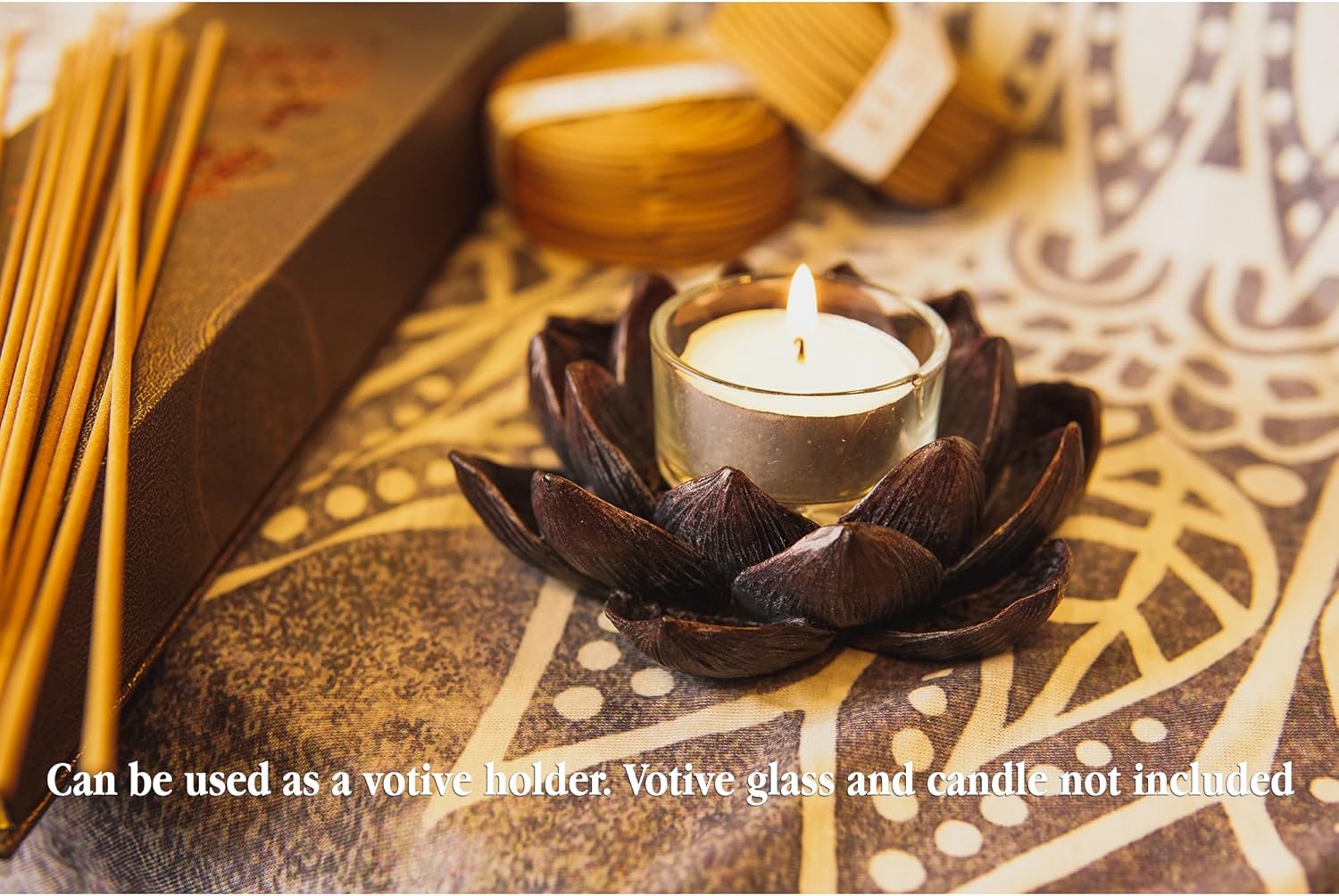 Lotus Incense Burner and Votive T-Light Candle Holder for Meditation and Buddha Decor