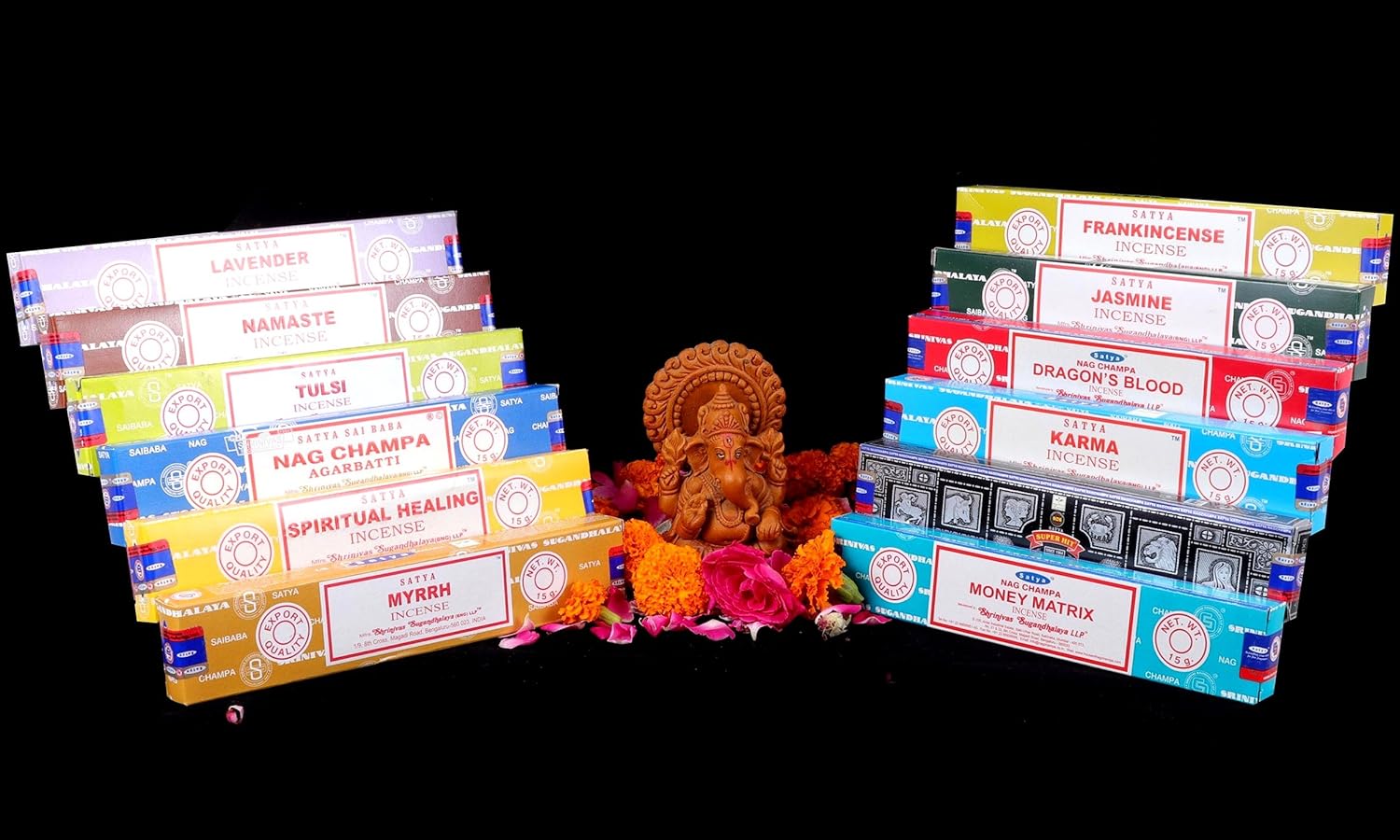 Satya Nag Champa Assorted Incense Sticks 12 Scents Set of 12