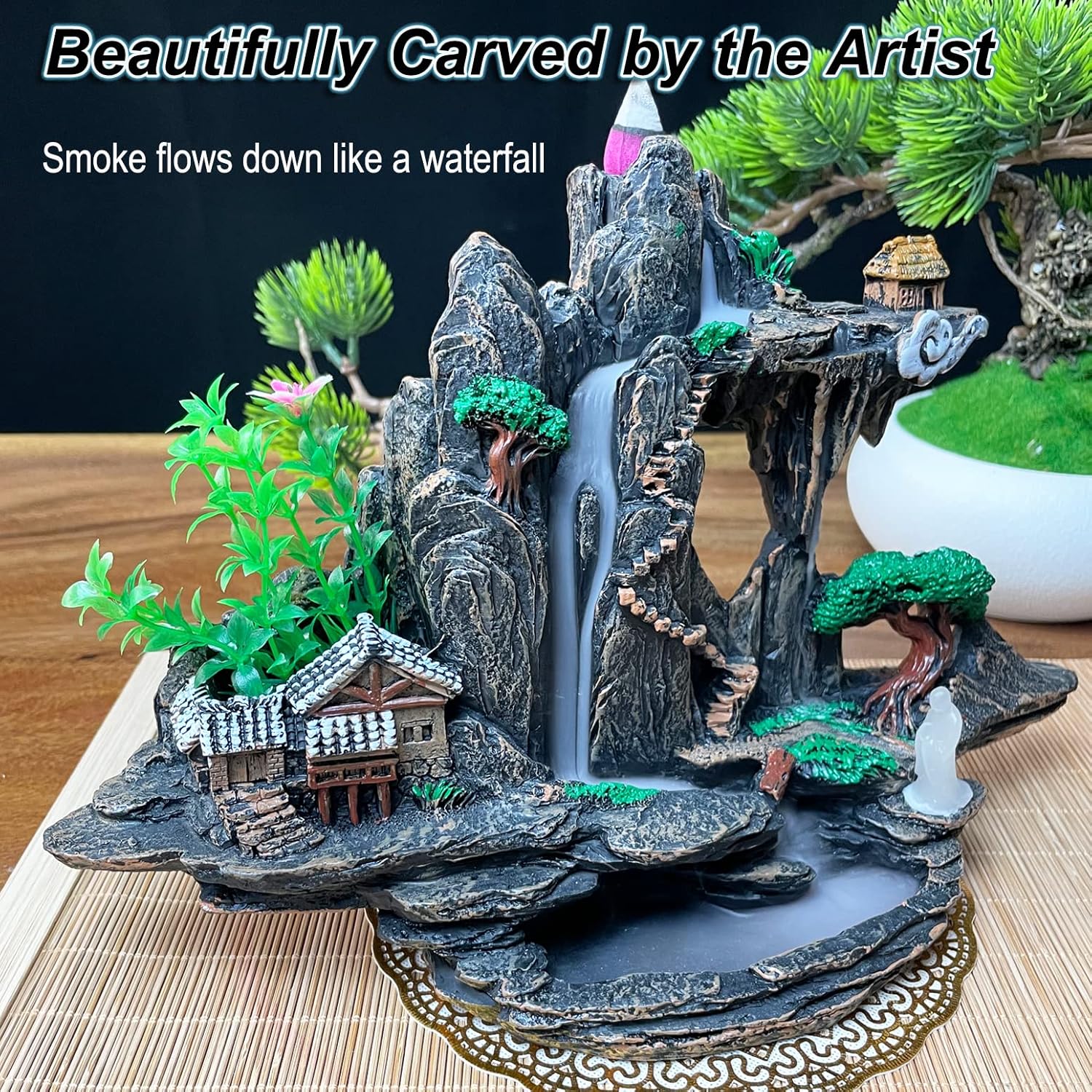 Mountain Waterfall Incense Burner with Upgraded Cones and Accessories