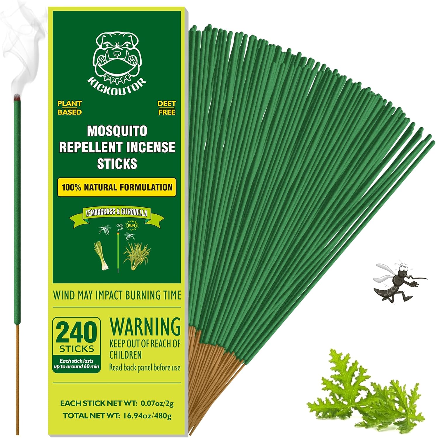 KICKOUTOR 240PCS Natural Citronella Incense Sticks Mosquito Repellent