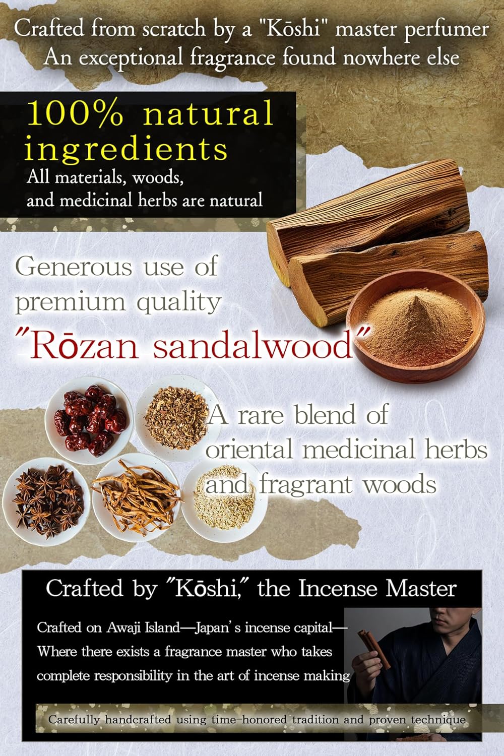 TOMORI Premium Japanese Sandalwood Incense Sticks 60 Count