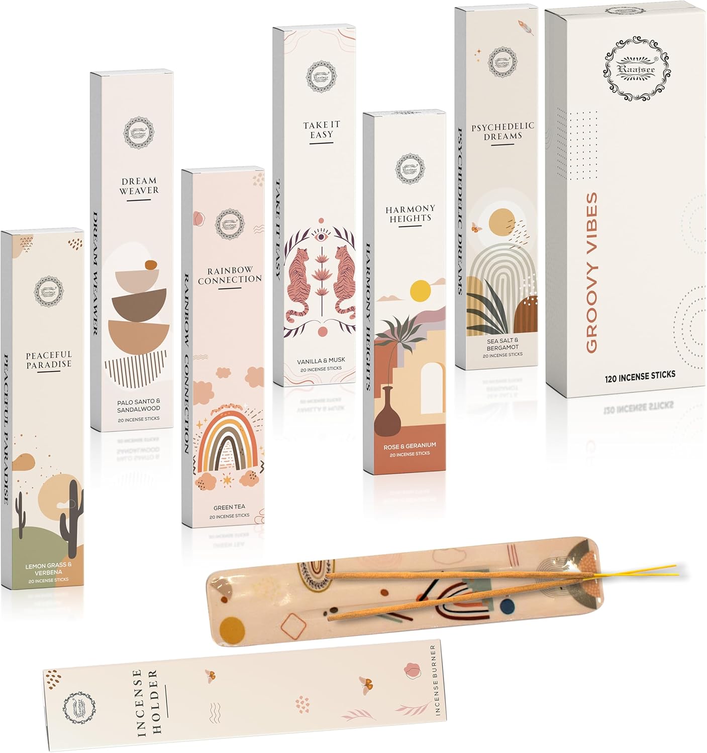 Raajsee Organic Incense Sticks - 120 Sticks with Holder