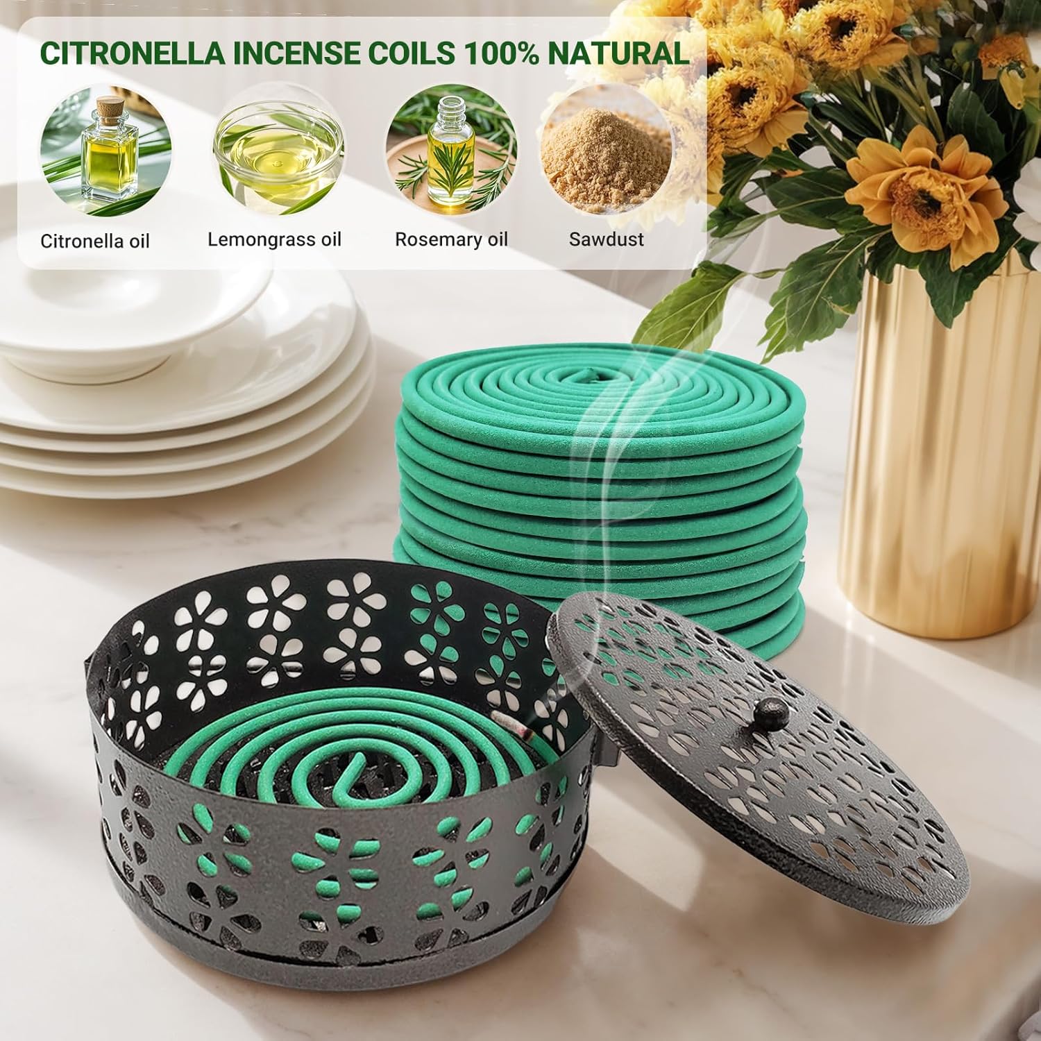 Mosquito Coil Holder with 24 Citronella Coils Portable and Indoor Outdoor Use