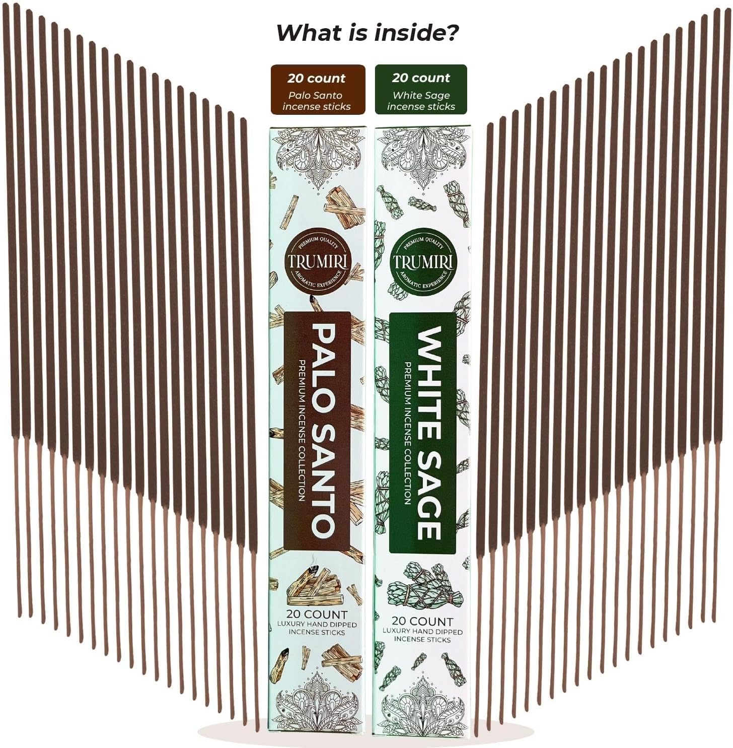 Trumiri Incense Sticks - 40 Pack 20 Palo Santo 20 White Sage