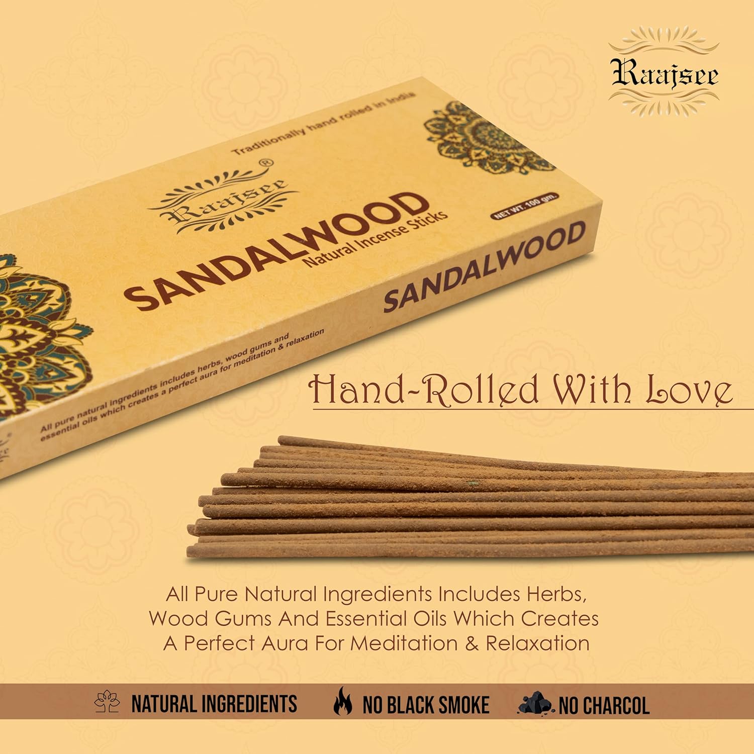 Raajsee Sandalwood Incense Sticks 100 Gm Pack