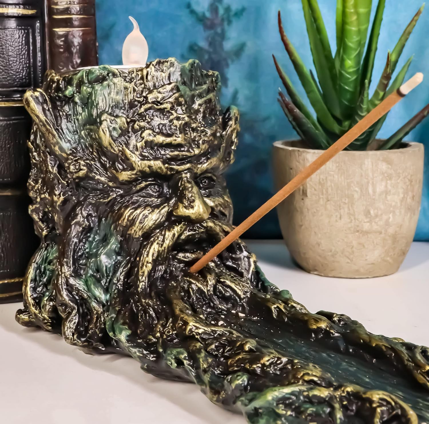 Ebros Mystic Wisteria Greenman Incense Holder Votive Candle Stand