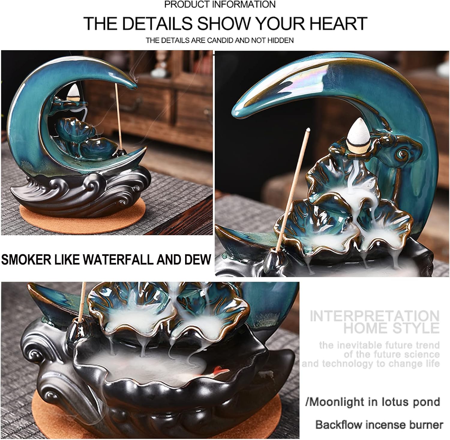 New Moon Backflow Incense Holder with 100 Cones and 40 Sticks