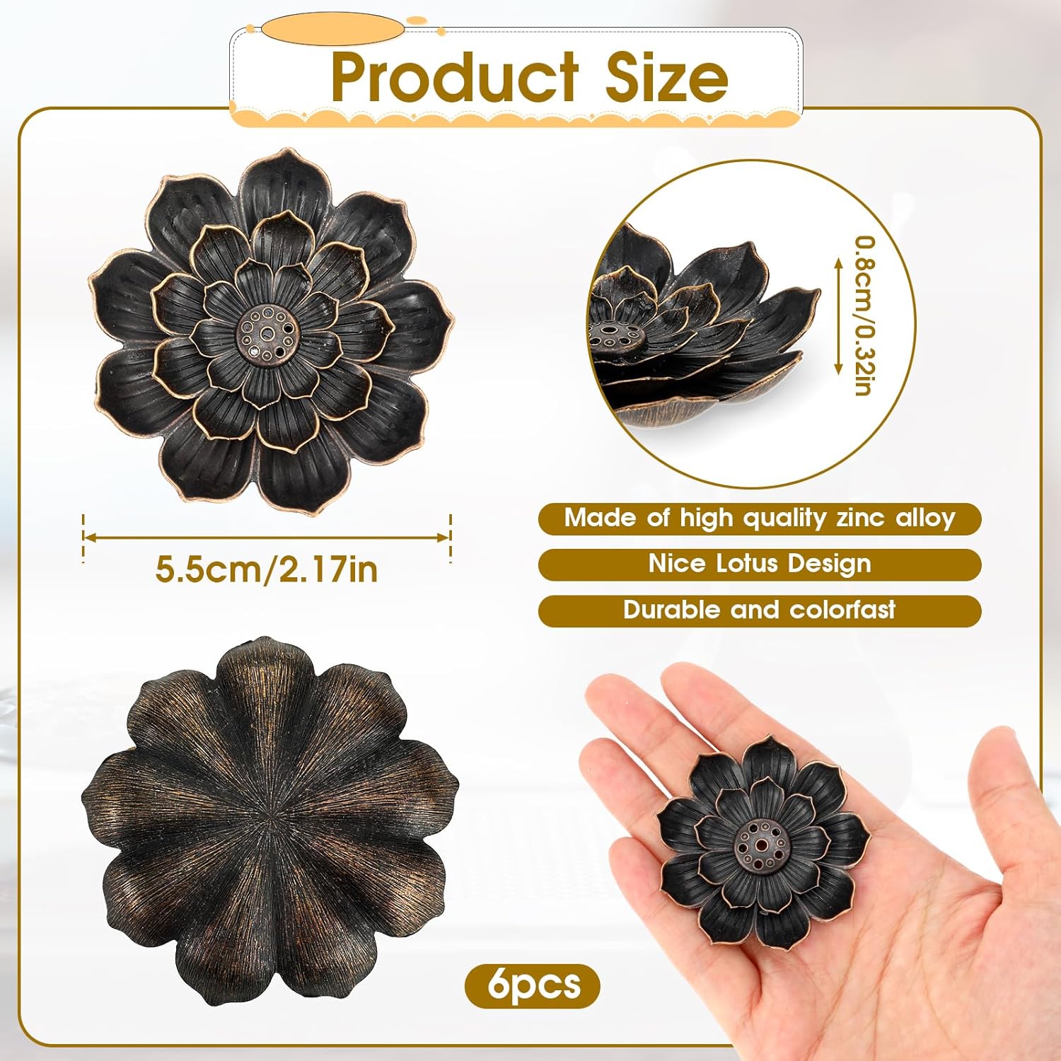 6-Piece Lotus Incense Stick Holder Burner for Home Yoga Sauna SPA