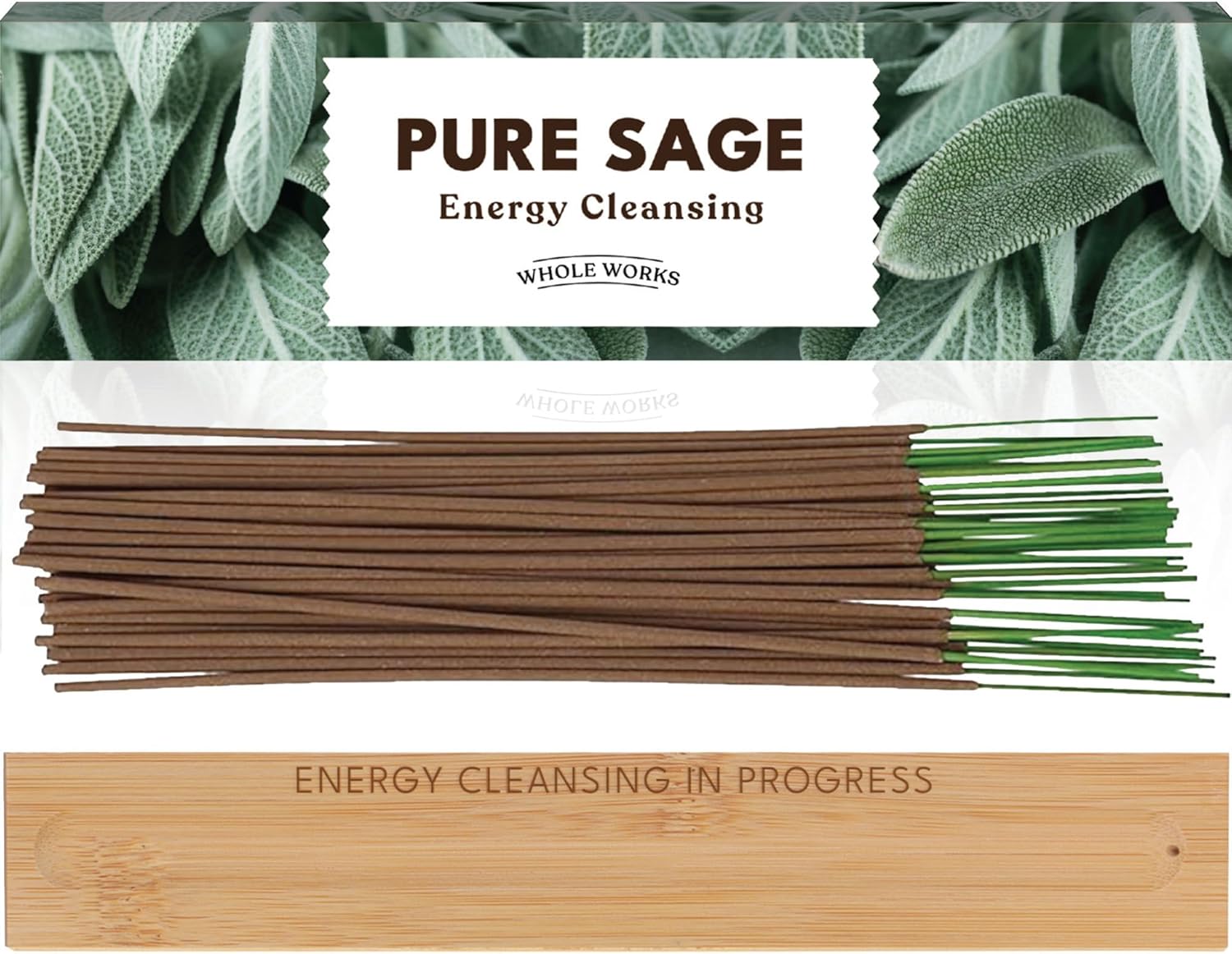 Premium Sage Incense Sticks with Energy Cleansing Holder - Charcoal Free for Safe Burn - 30 Sticks