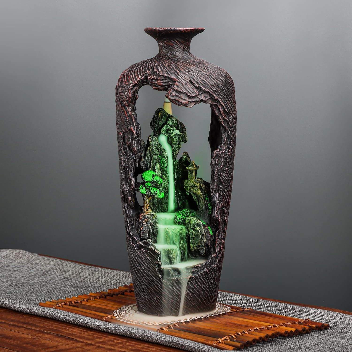 Mountain Waterfall Incense Burner with 20 Cones Tweezer and Mat