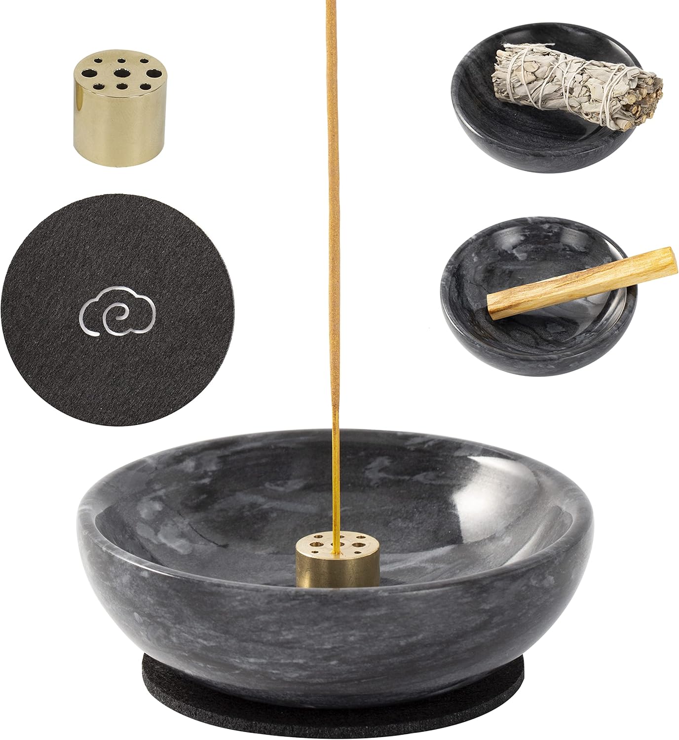 Natural Marble Incense Holder with 9 Holes - Black