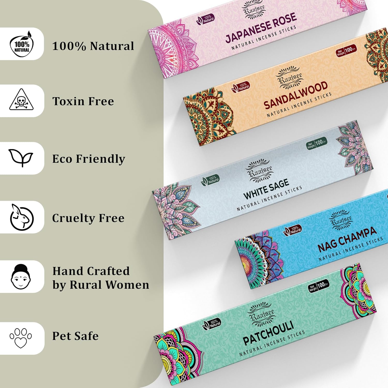 Raajsee Incense Sticks Assorted Pack 12 Count