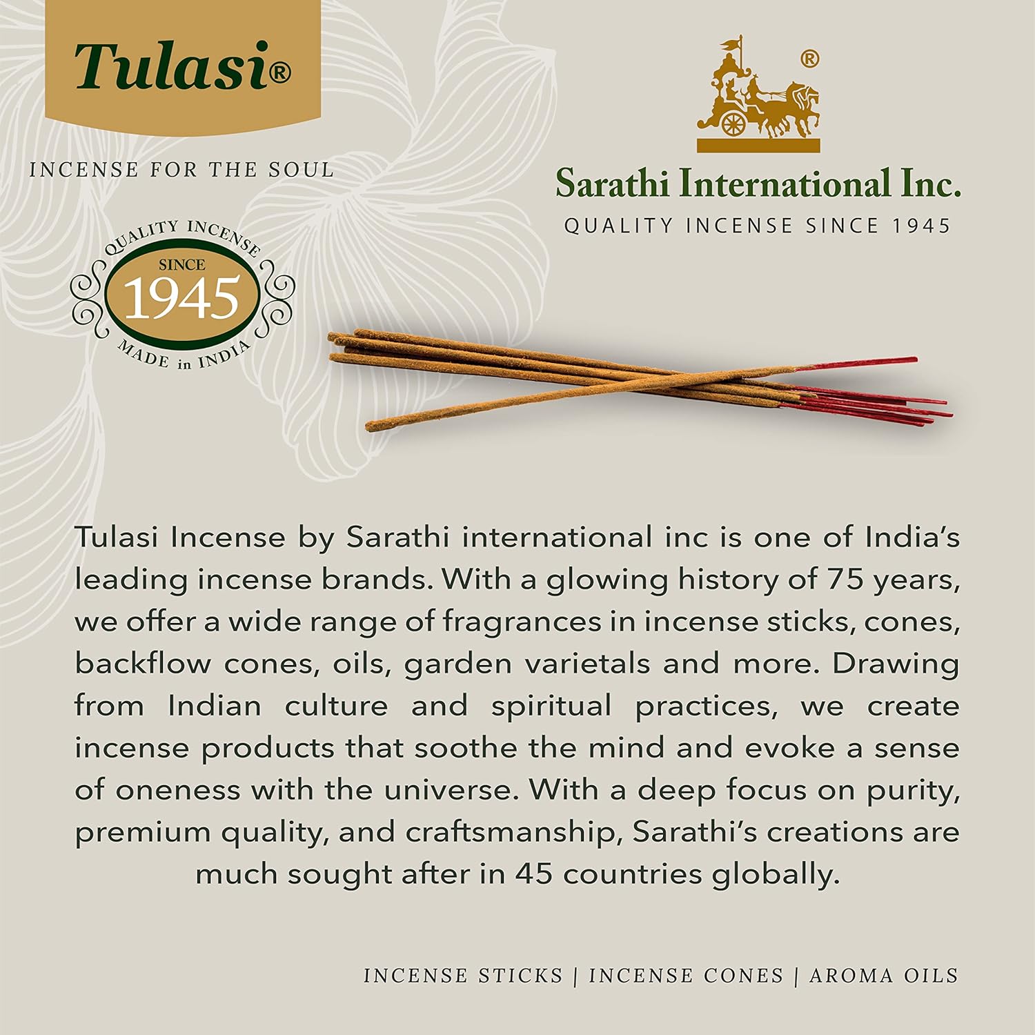 Tulasi Classic Incense Cones Set of 180 Calming Natural Fragrance
