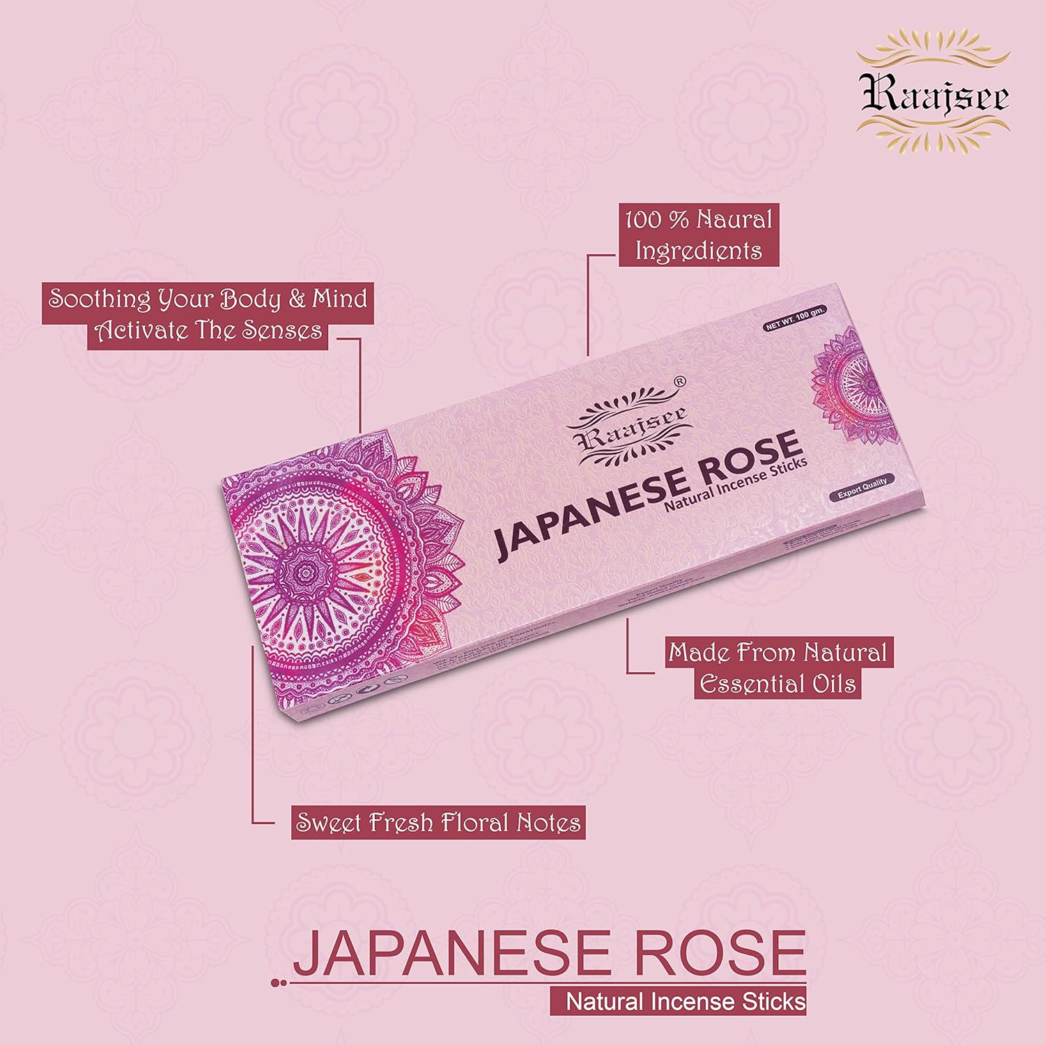 Raajsee Japanese Rose Incense Sticks 100 Gm Pack