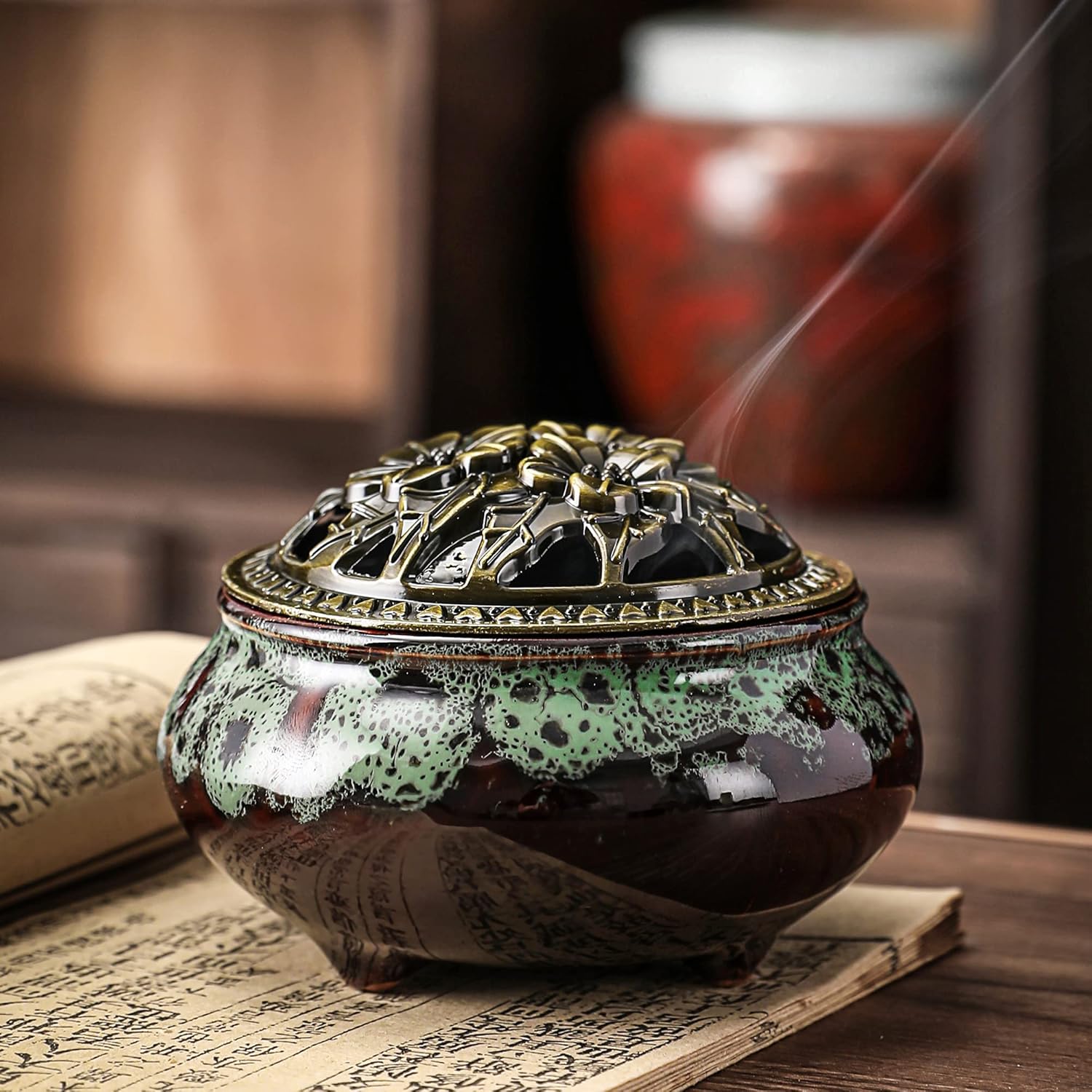 Ceramic Incense Burner with Lid and Holder