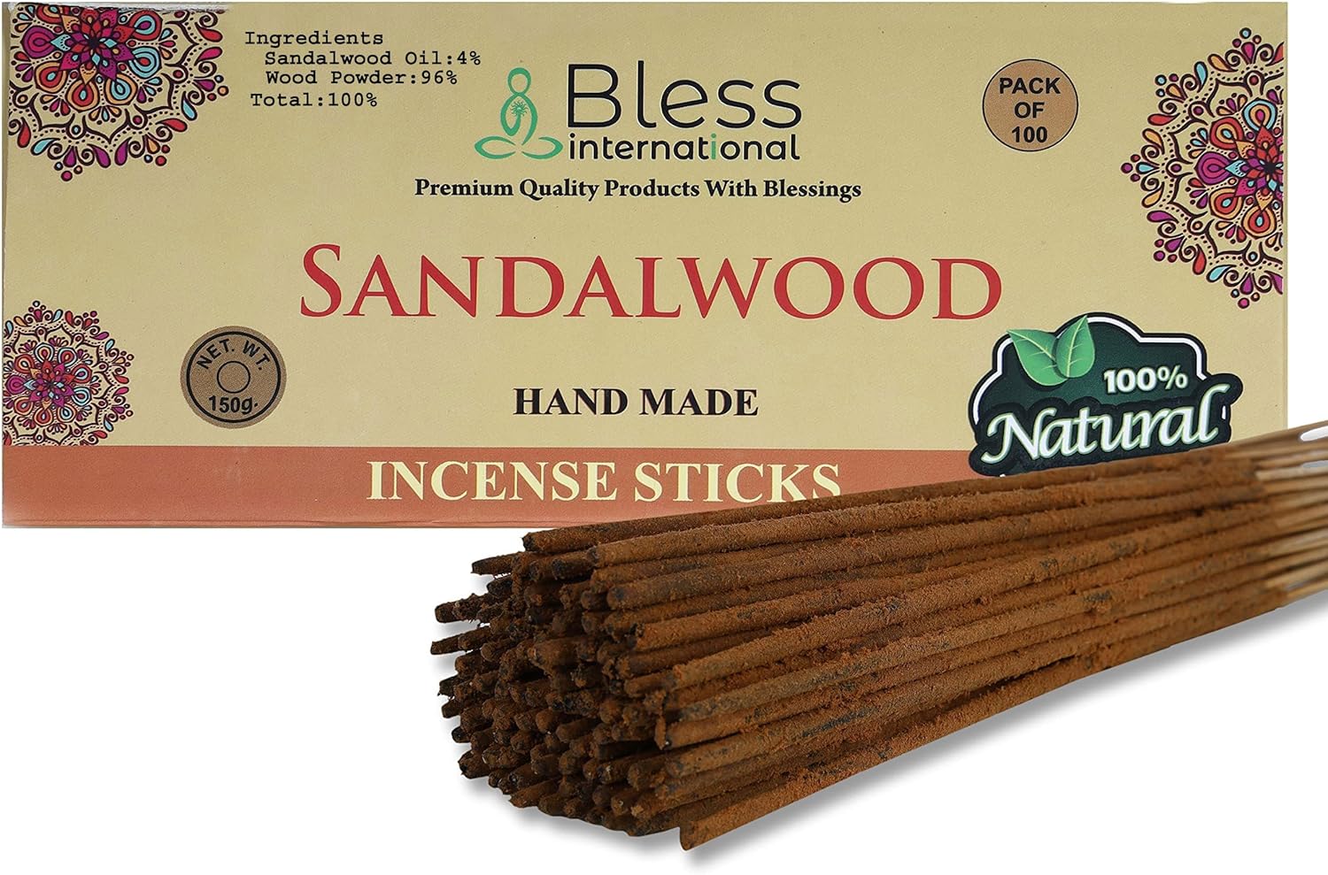 Bless Natural Sandalwood Incense Sticks 100 Sticks