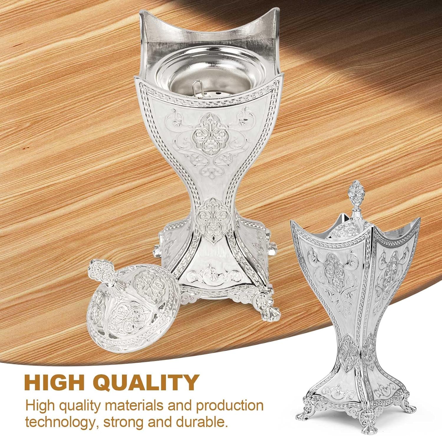 Bakhoor Incense Burner - 11 Inch Silver Trophy Shape