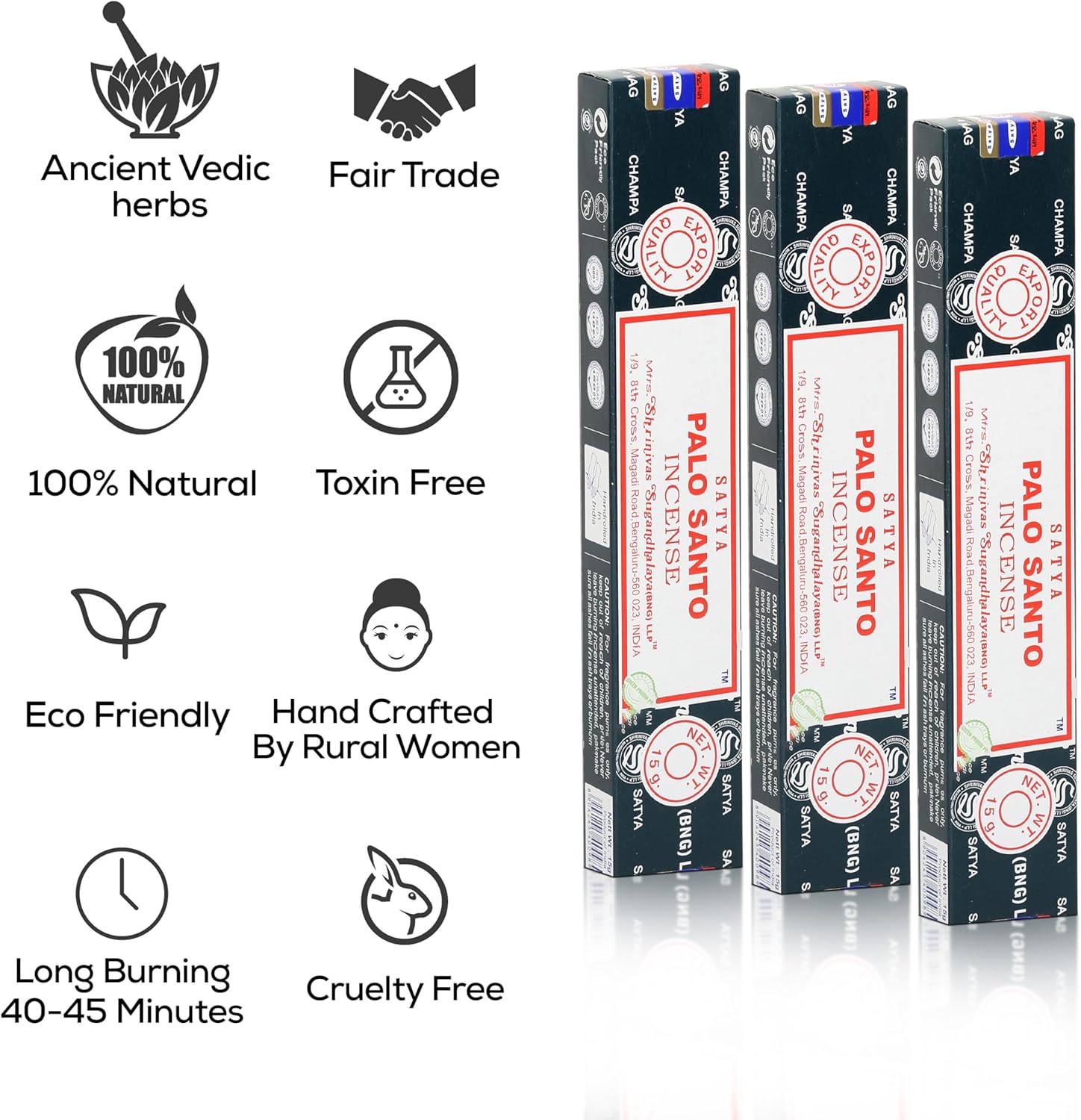 Satya Nag Champa Palo Santo Incense Sticks 15gmx12 Pack with Raajsee Incense Holder