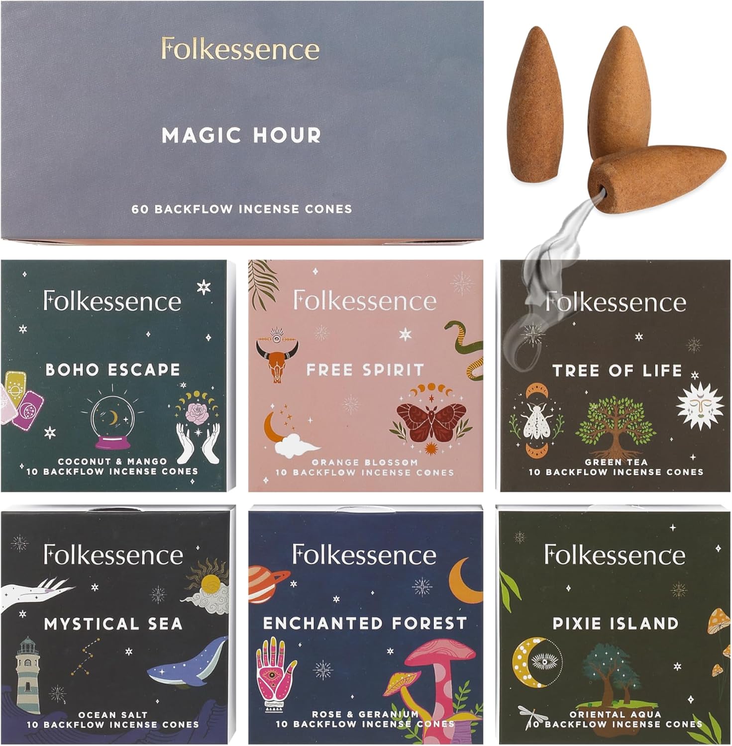 Folkulture Backflow Incense Cones Set of 6