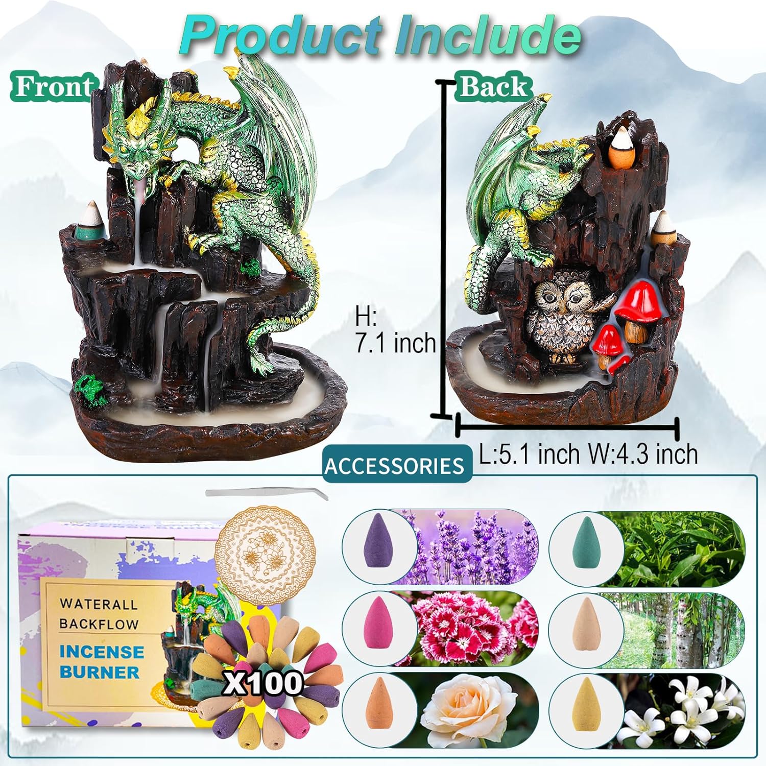 Dragon Backflow 2 Sided Mountain Waterfall Incense Burner