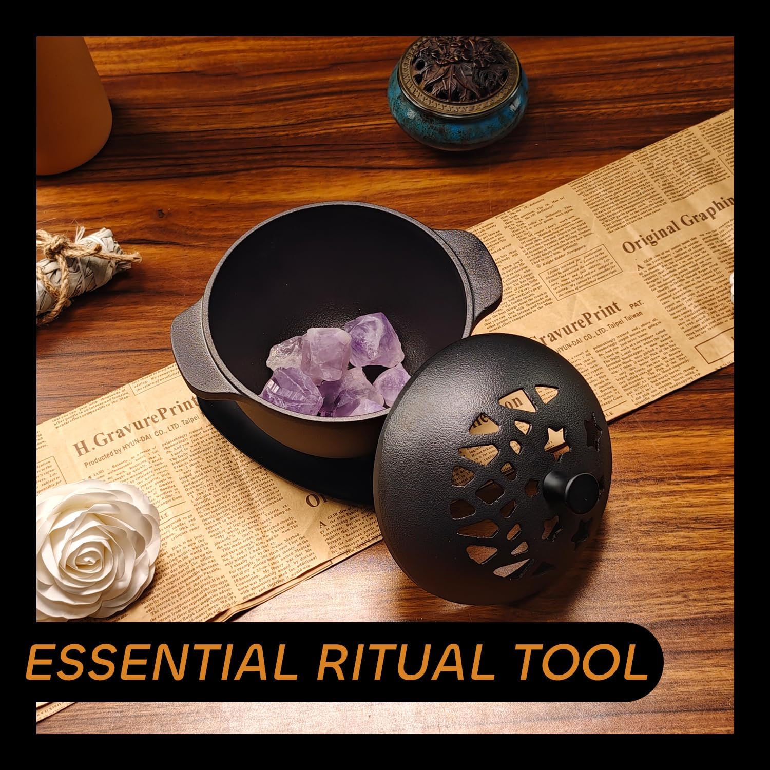 Cast Iron Incense Burner Mini Cauldron for Sage and Charcoal