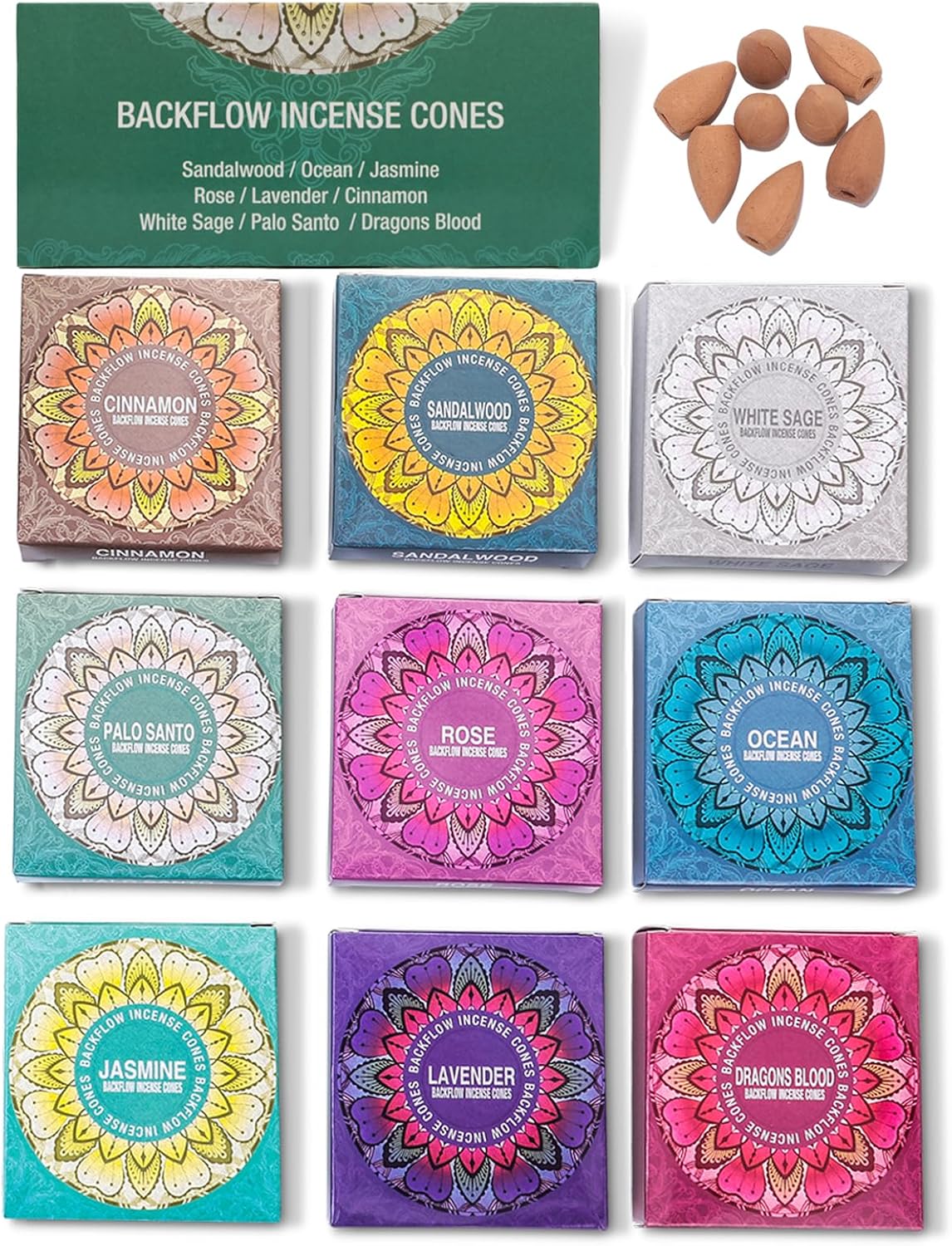 Set of 9 Backflow Incense Cones Variety Pack