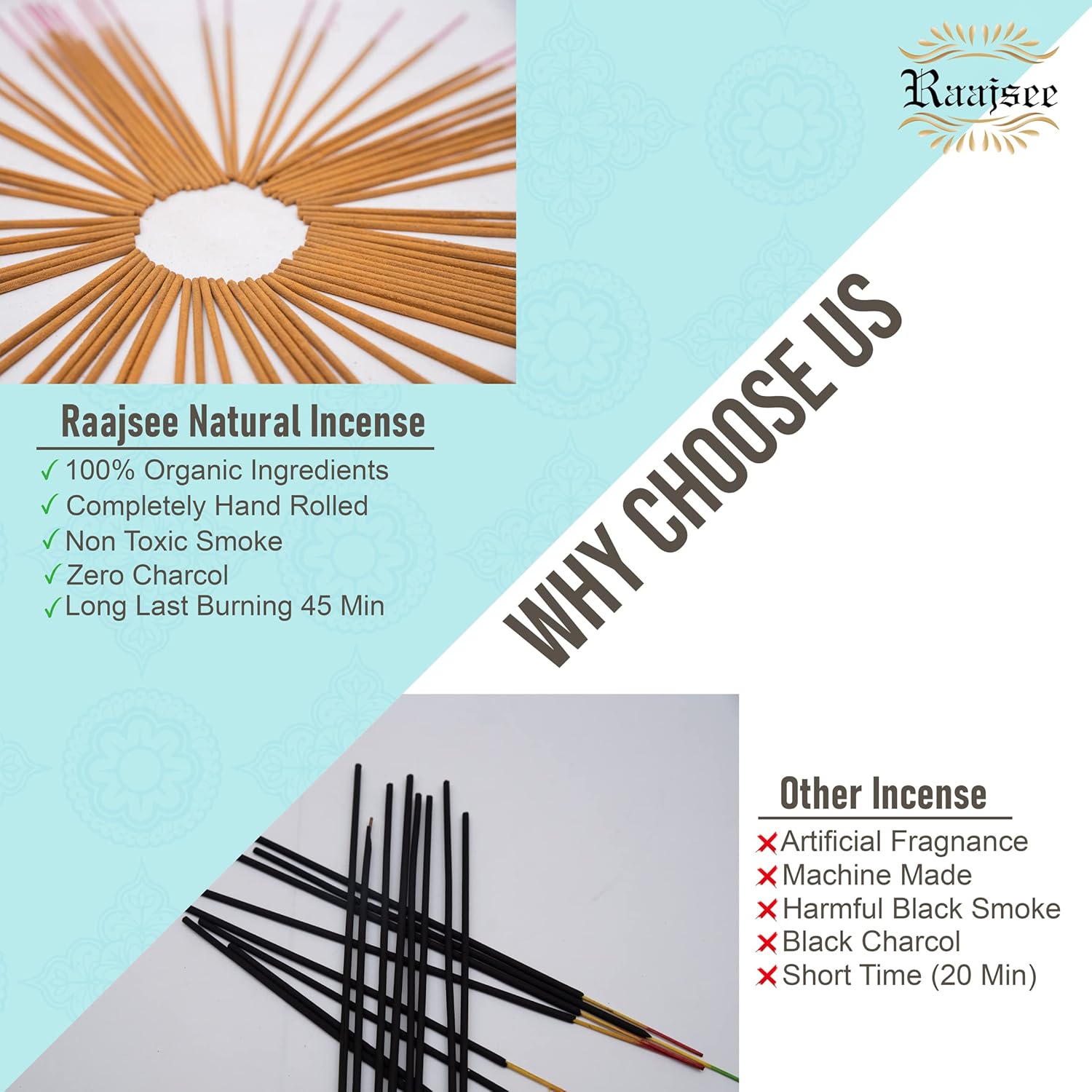 Raajsee Natural Incense Sticks 6 Pack Mixed Scents