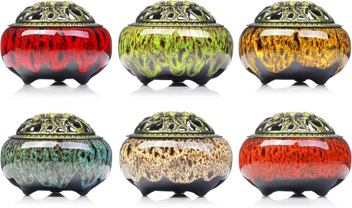 LamDawn Incense Burner with Calabash Holder - Kiln-Colored Yellow Porcelain