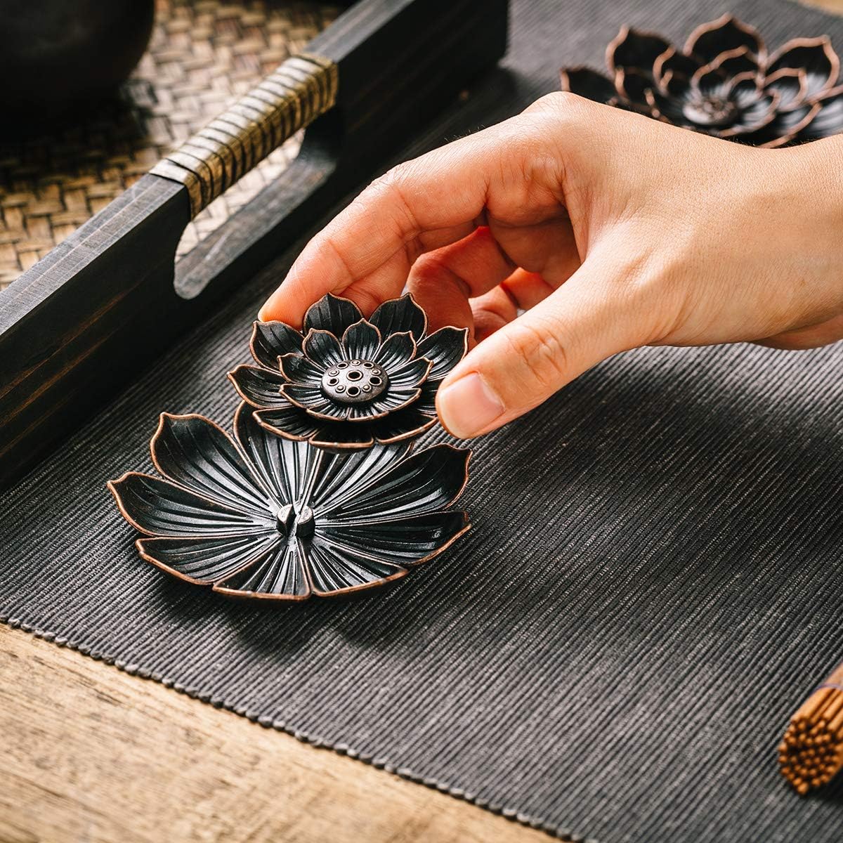 2 Pack Brass Lotus Incense Holders for Sticks